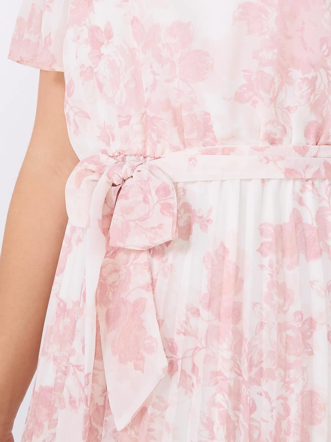 Floral Print Pleated Chiffon Dress