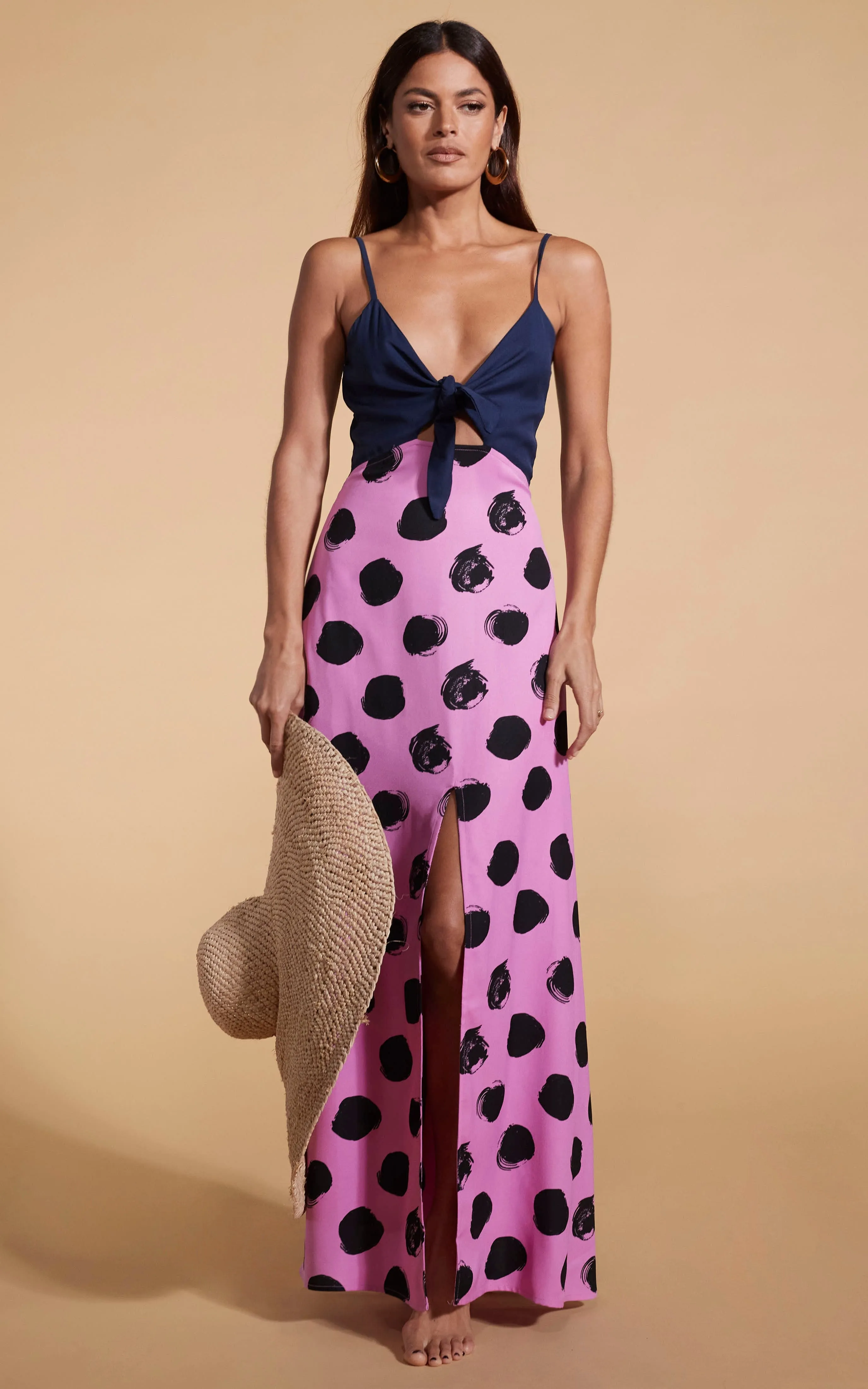 Florence Dress In Navy & Black On Pink Dot