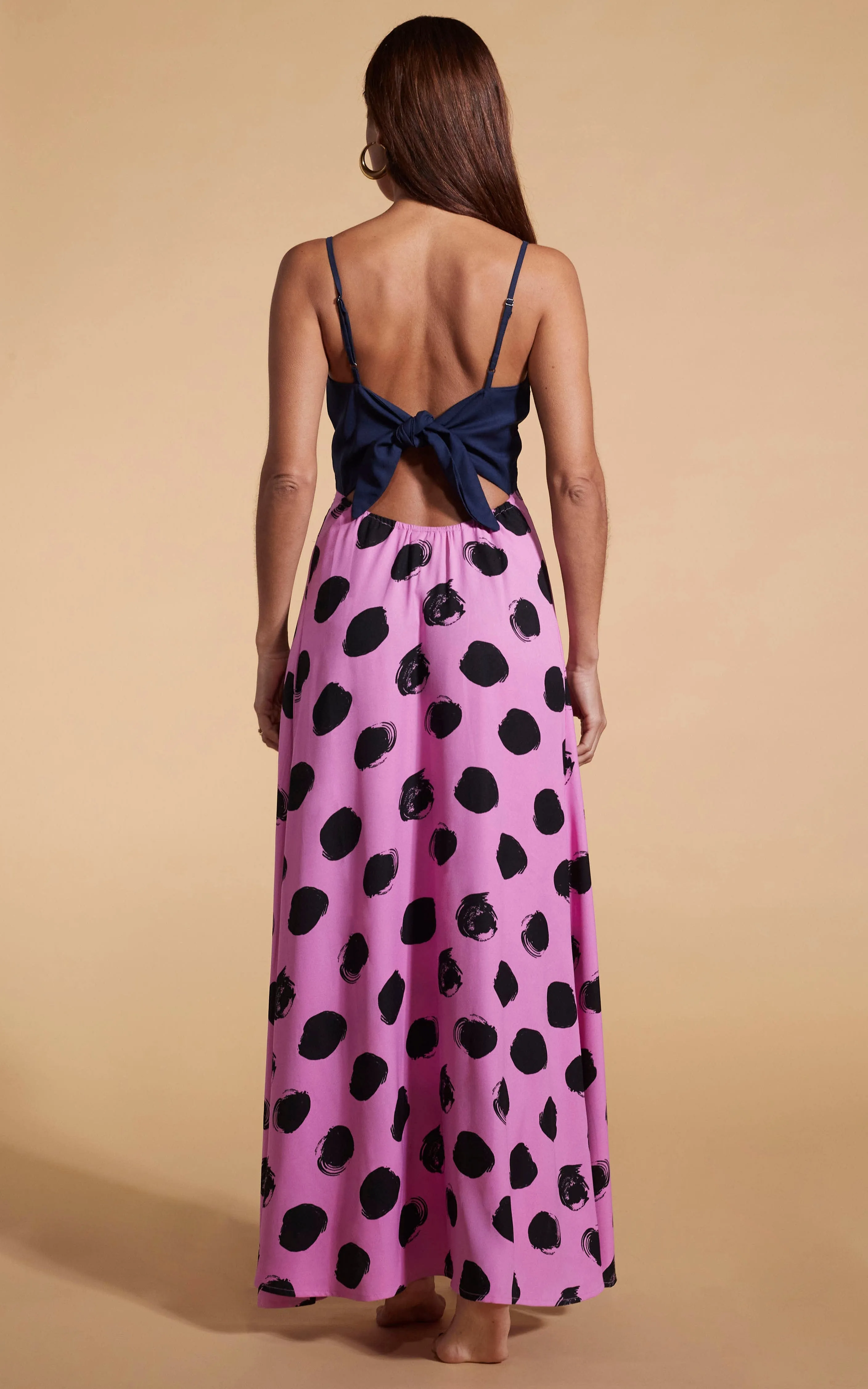 Florence Dress In Navy & Black On Pink Dot