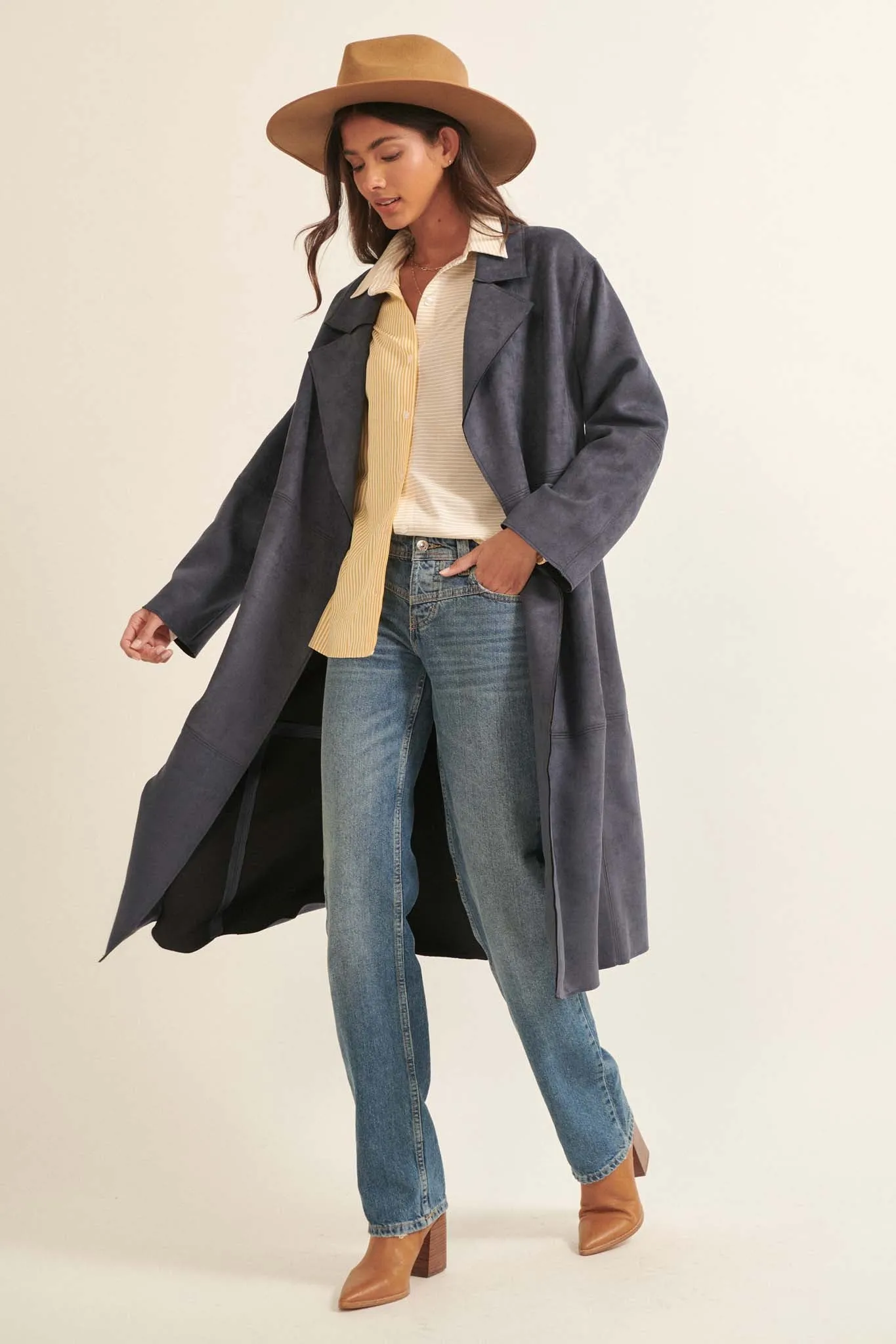 Foreign Affair Vegan Suede Belted Trench Coat