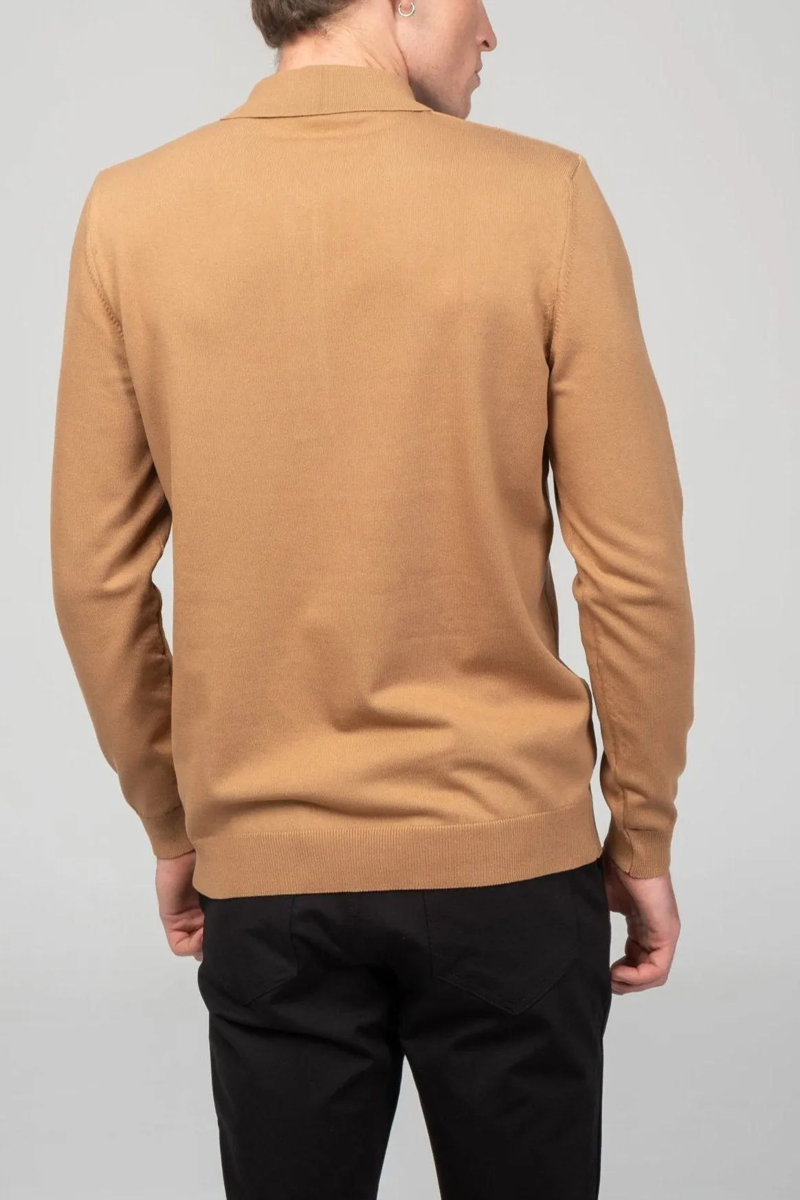 Four Button Down Polo Sweater  - Camel