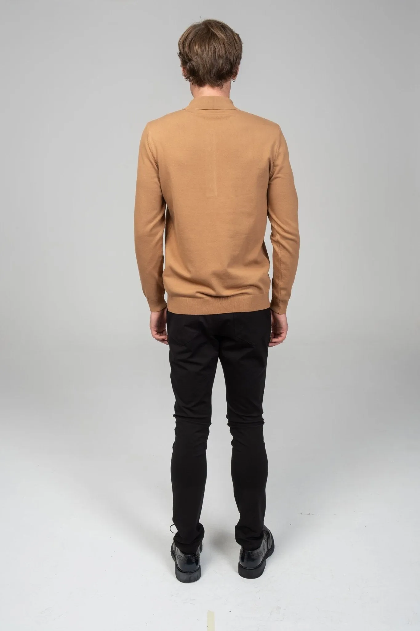 Four Button Down Polo Sweater  - Camel