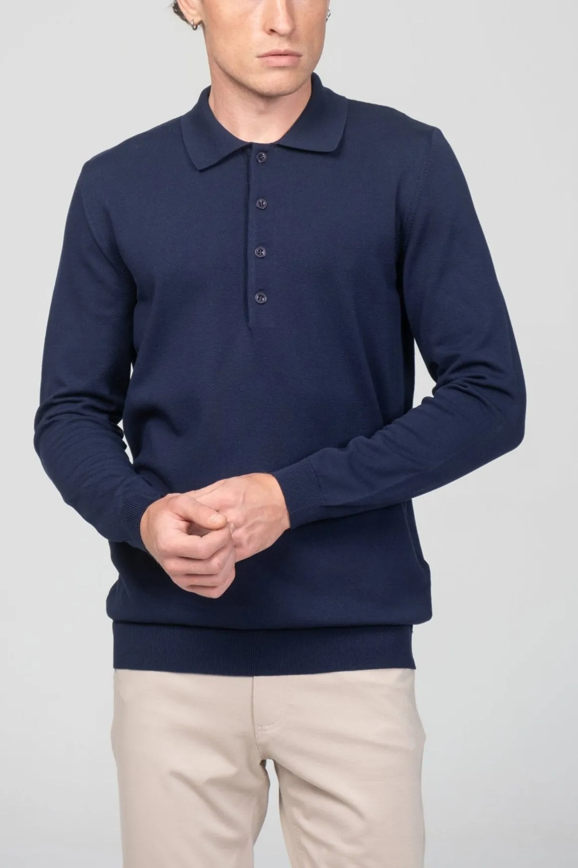 Four Button Down Polo Sweater  - Navy