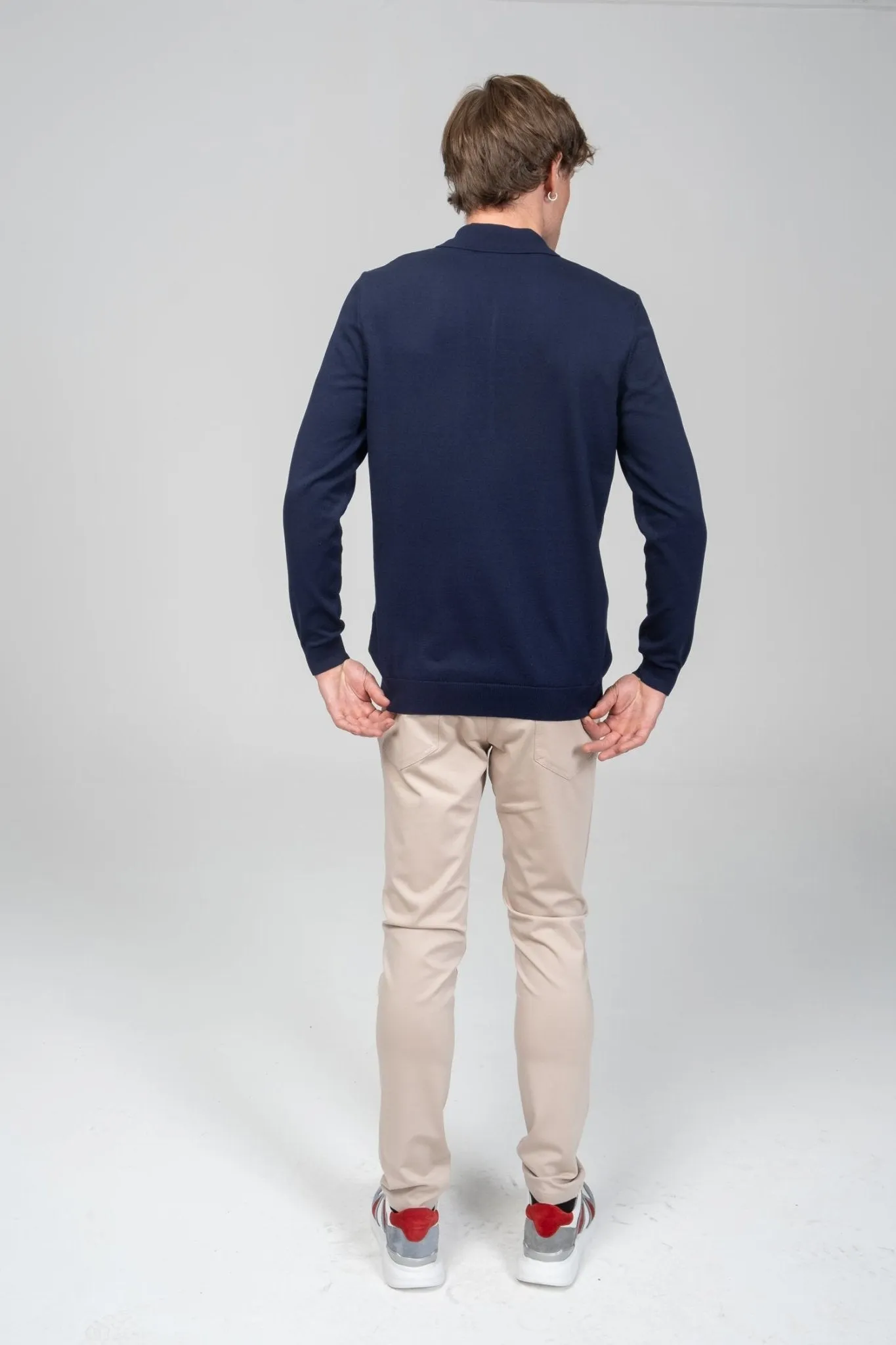 Four Button Down Polo Sweater  - Navy