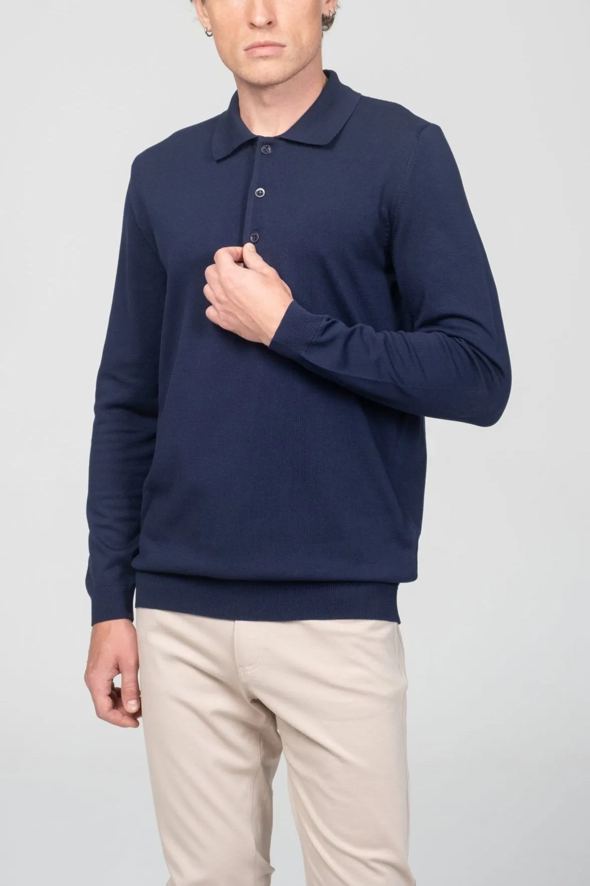 Four Button Down Polo Sweater  - Navy