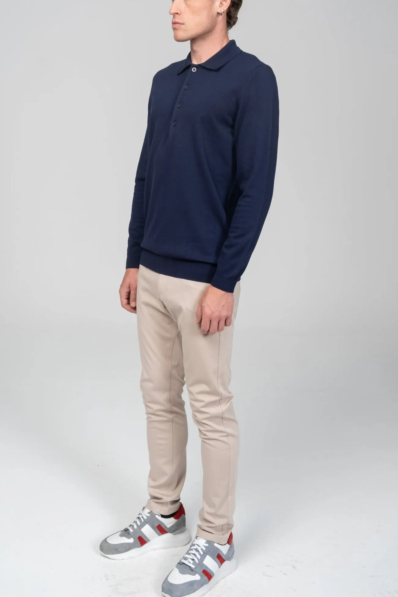 Four Button Down Polo Sweater  - Navy