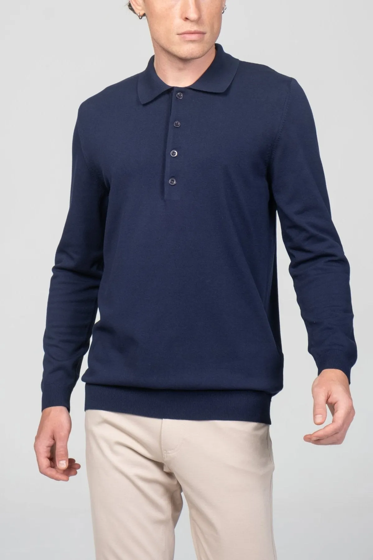 Four Button Down Polo Sweater  - Navy