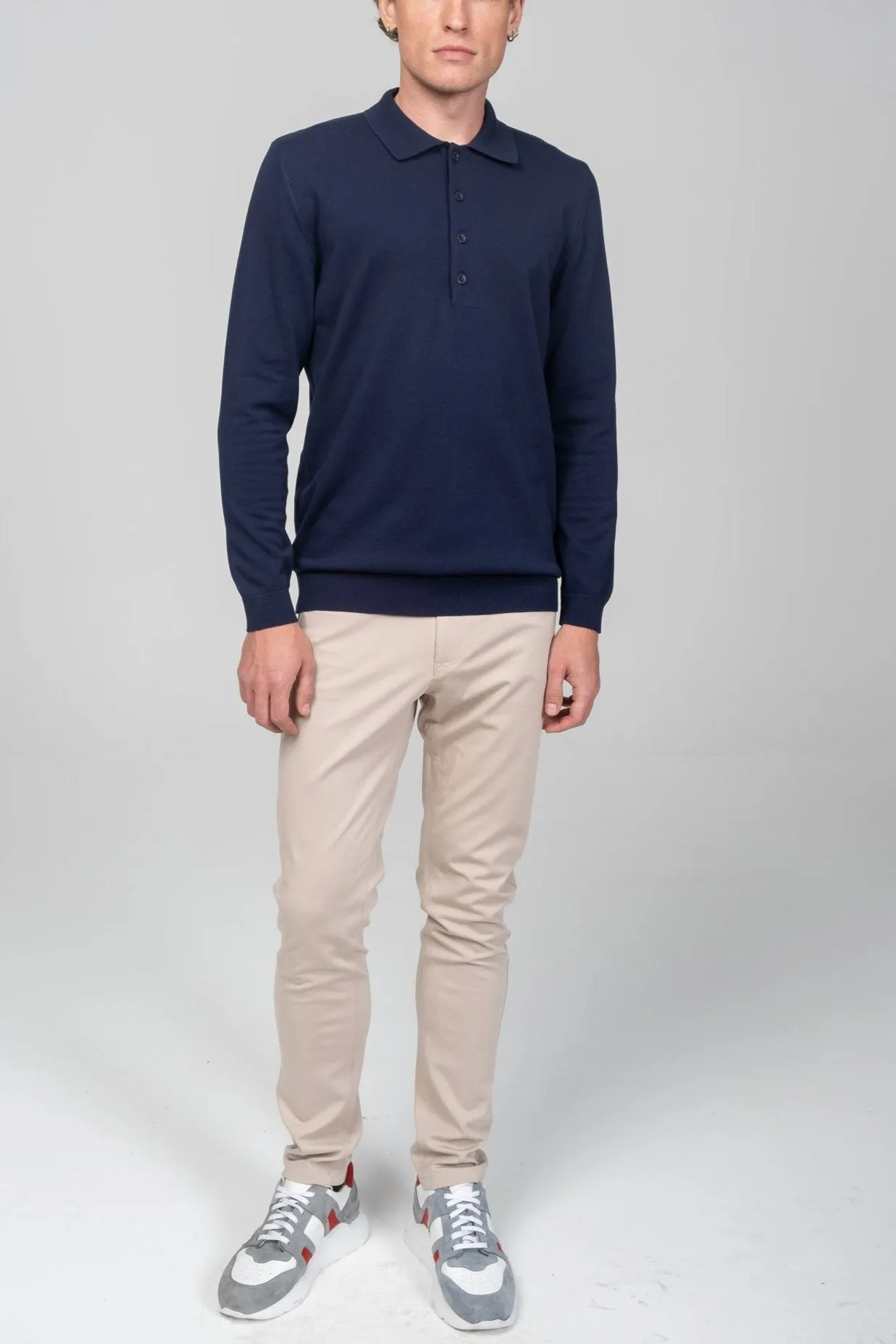 Four Button Down Polo Sweater  - Navy