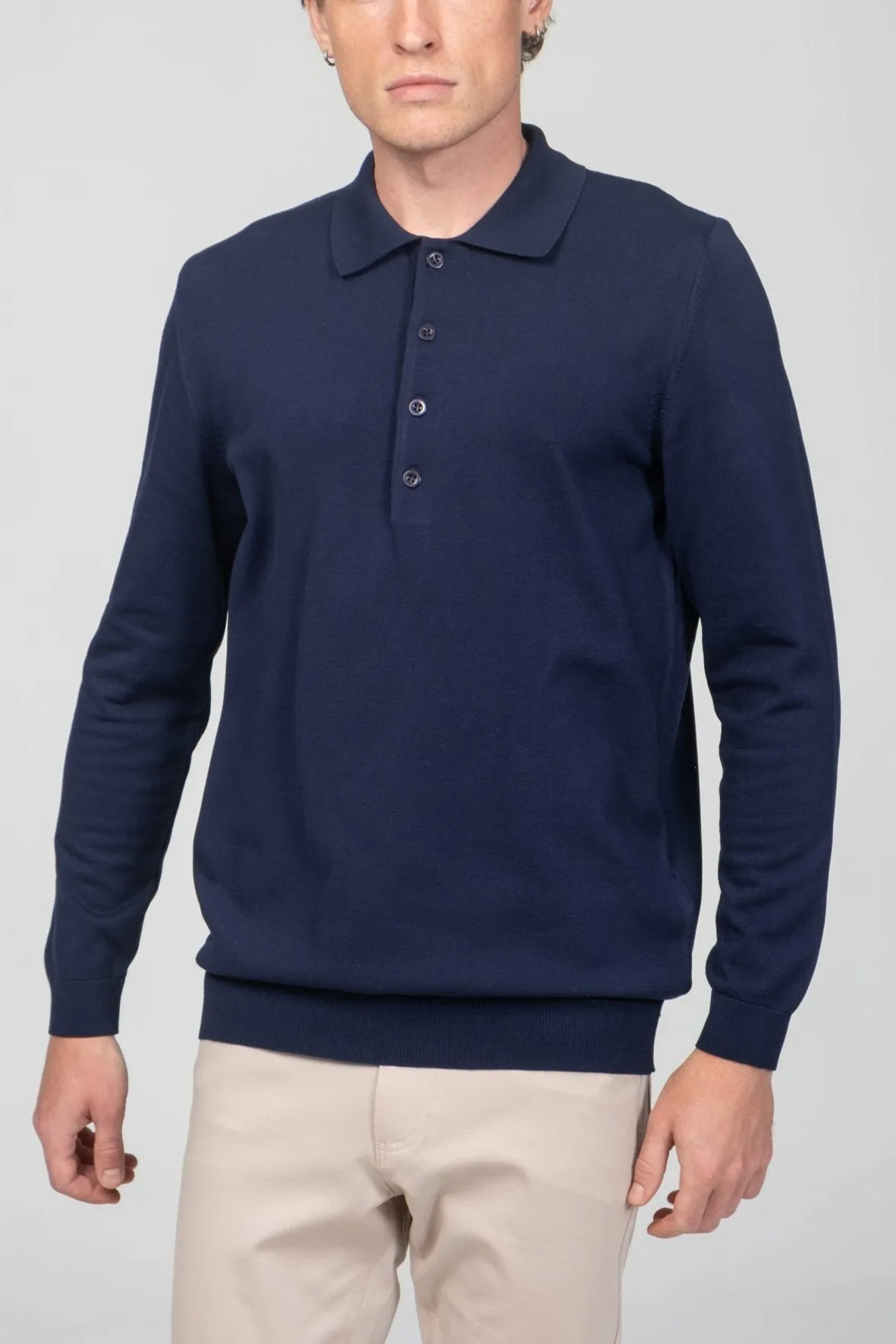 Four Button Down Polo Sweater  - Navy