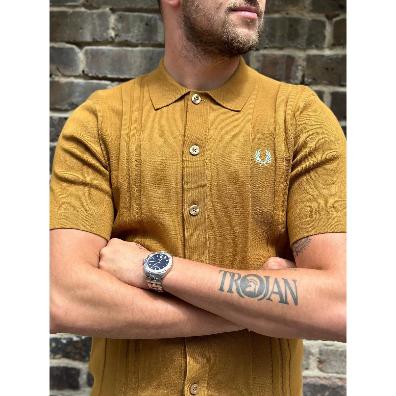 Fred Perry - K5524 Dark Caramel Button Through Knitted - Polo