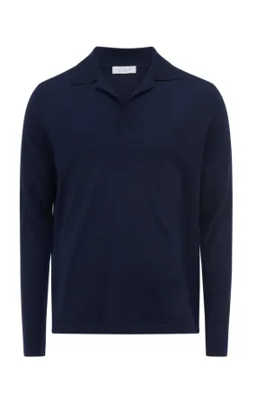 Frome Knit Long Sleeve Polo in Dark Navy Cashmere