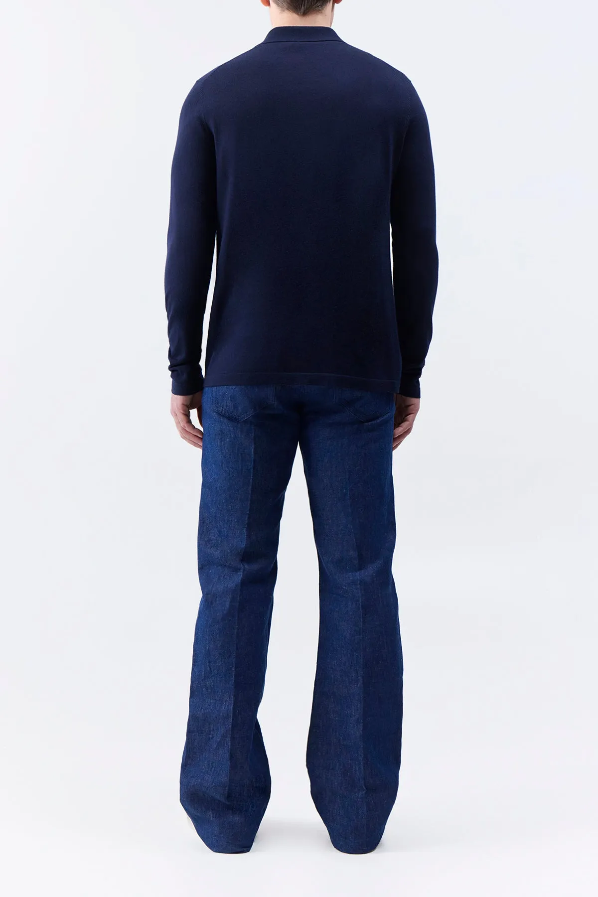 Frome Knit Long Sleeve Polo in Dark Navy Cashmere