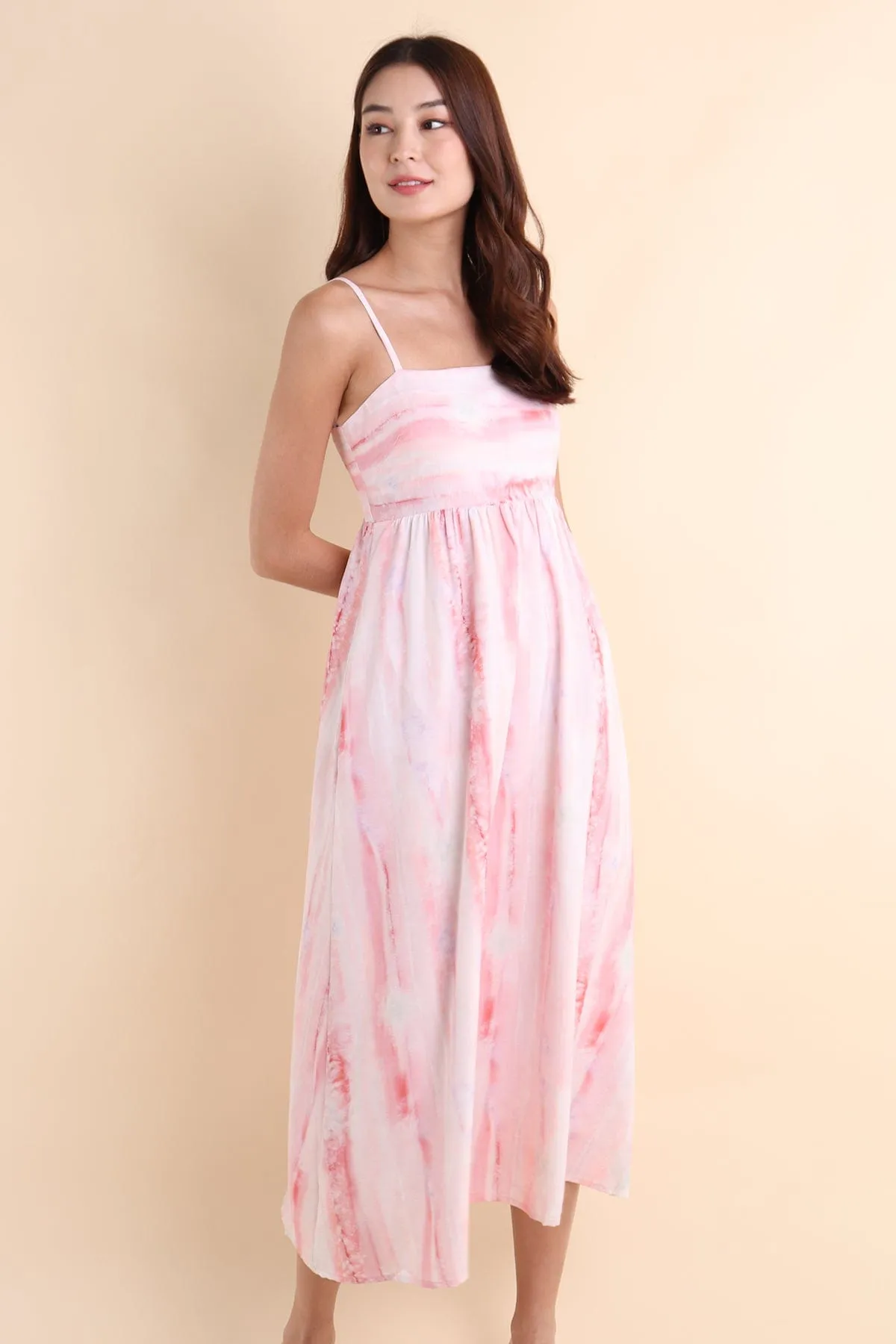 GERISE ABSTRACT COLOURPOP MIDAXI DRESS IN PINK