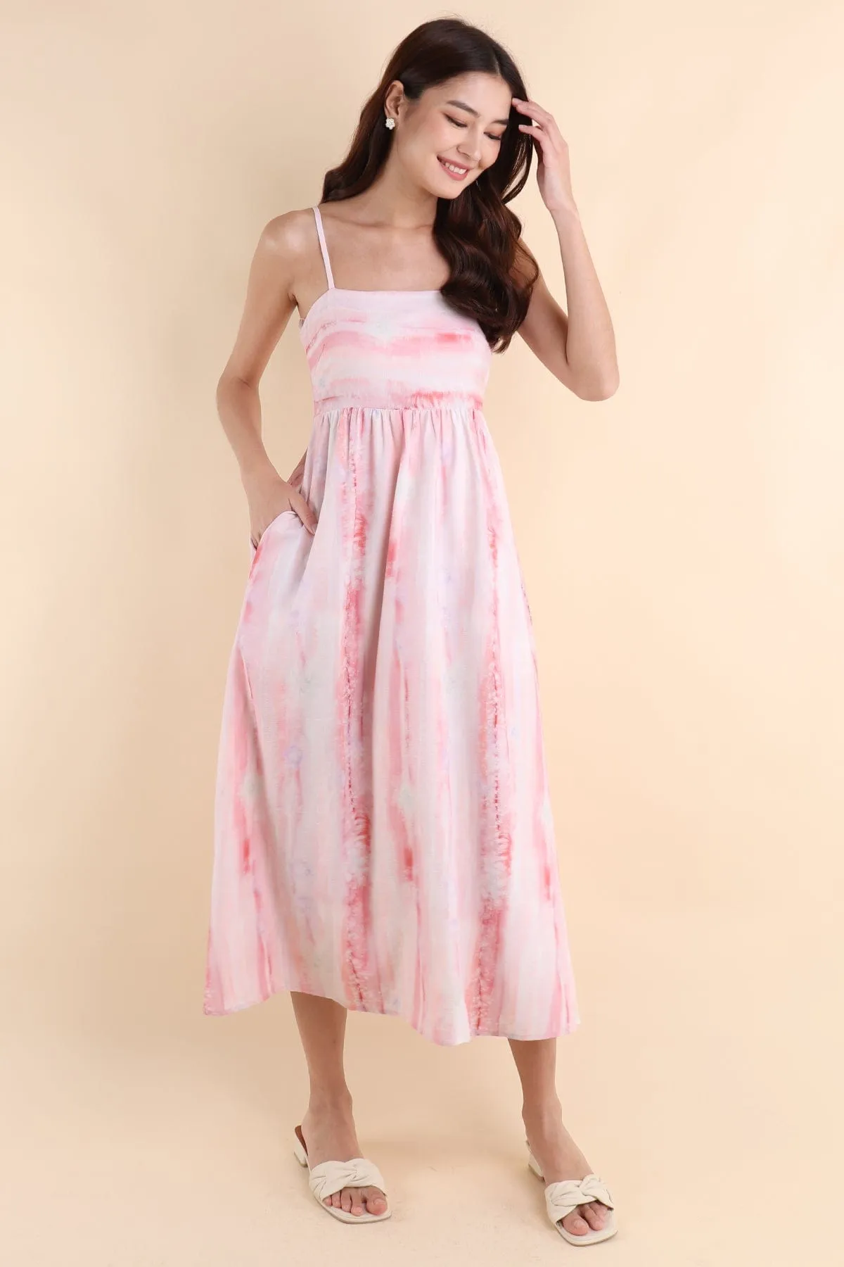 GERISE ABSTRACT COLOURPOP MIDAXI DRESS IN PINK