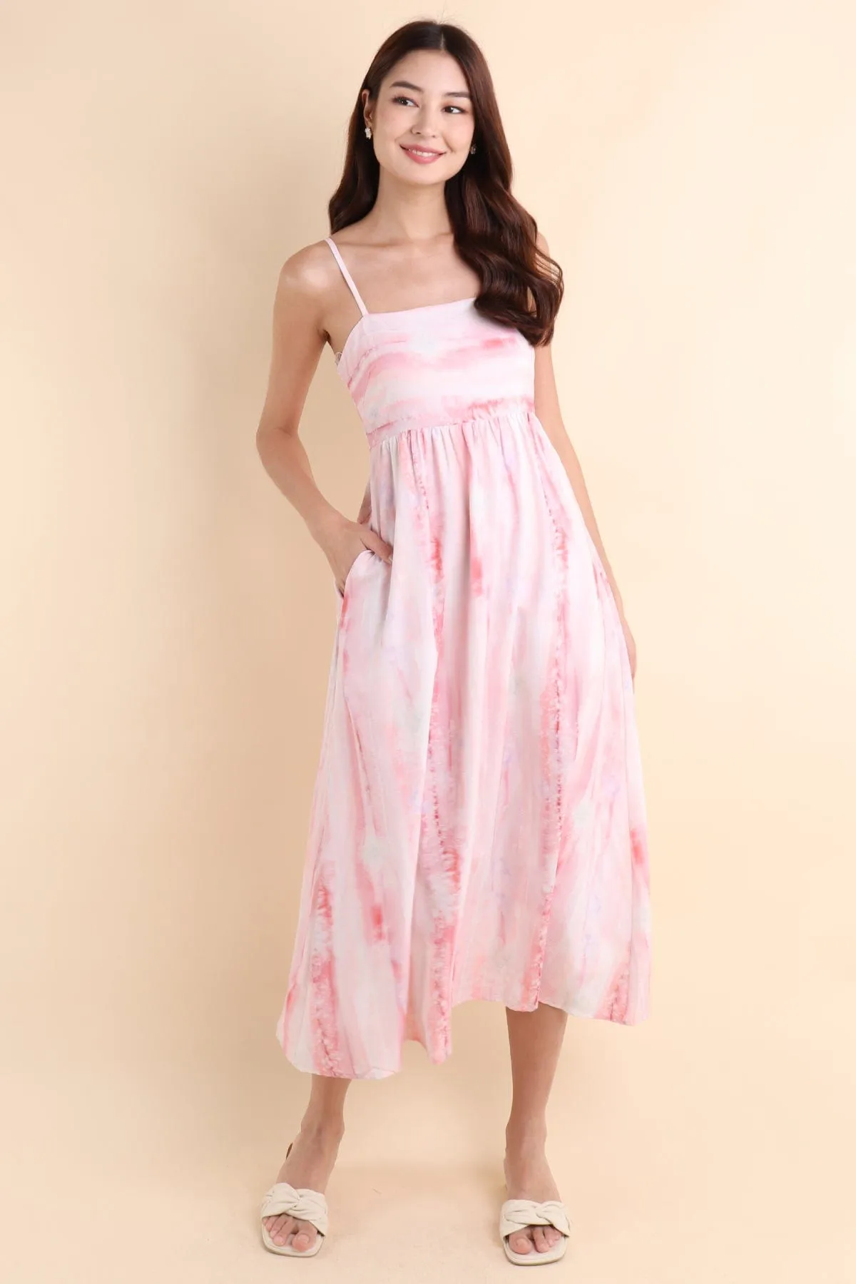 GERISE ABSTRACT COLOURPOP MIDAXI DRESS IN PINK