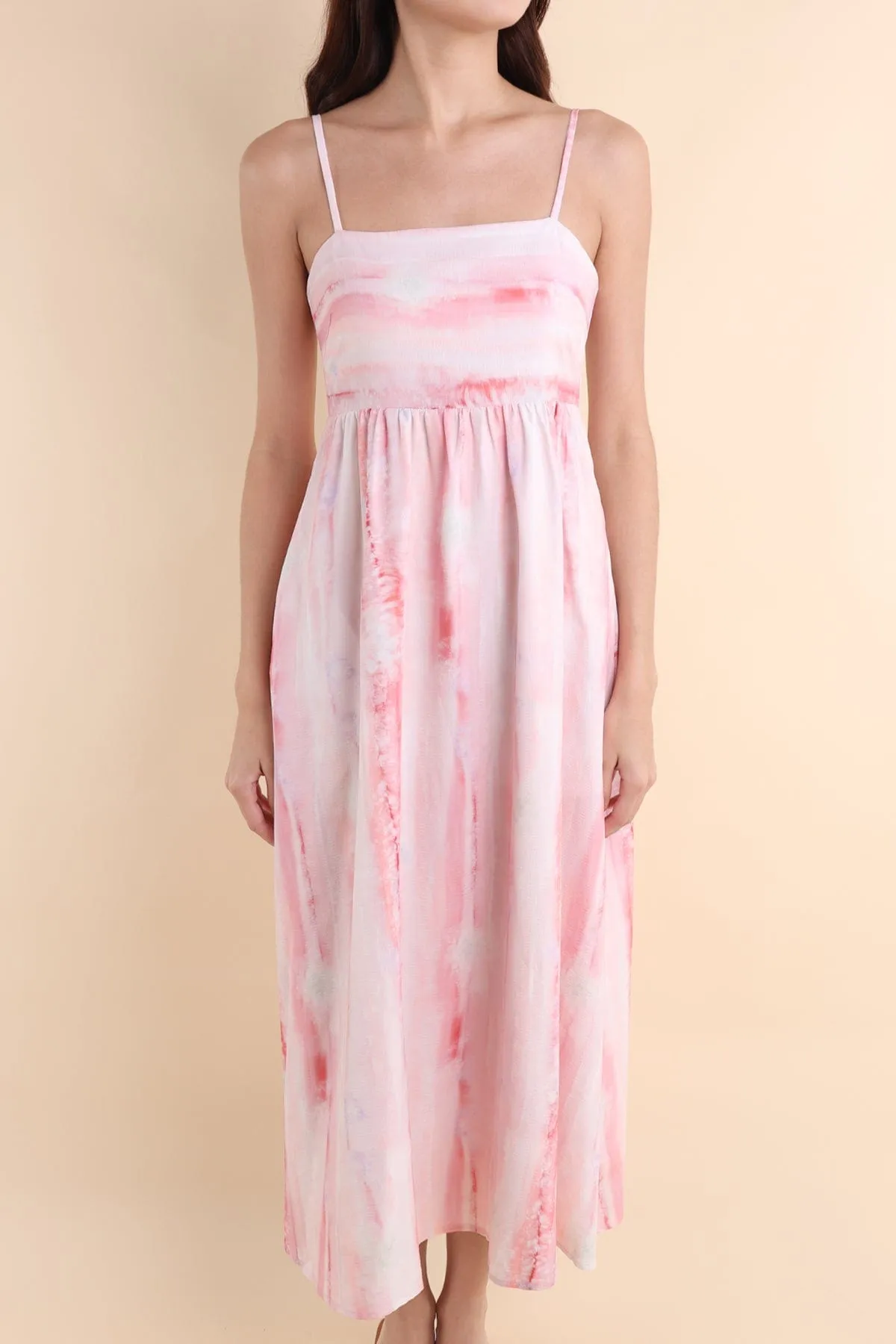 GERISE ABSTRACT COLOURPOP MIDAXI DRESS IN PINK