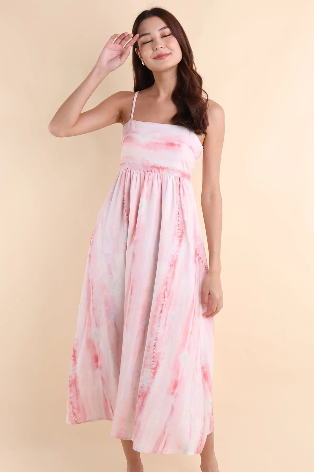 GERISE ABSTRACT COLOURPOP MIDAXI DRESS IN PINK