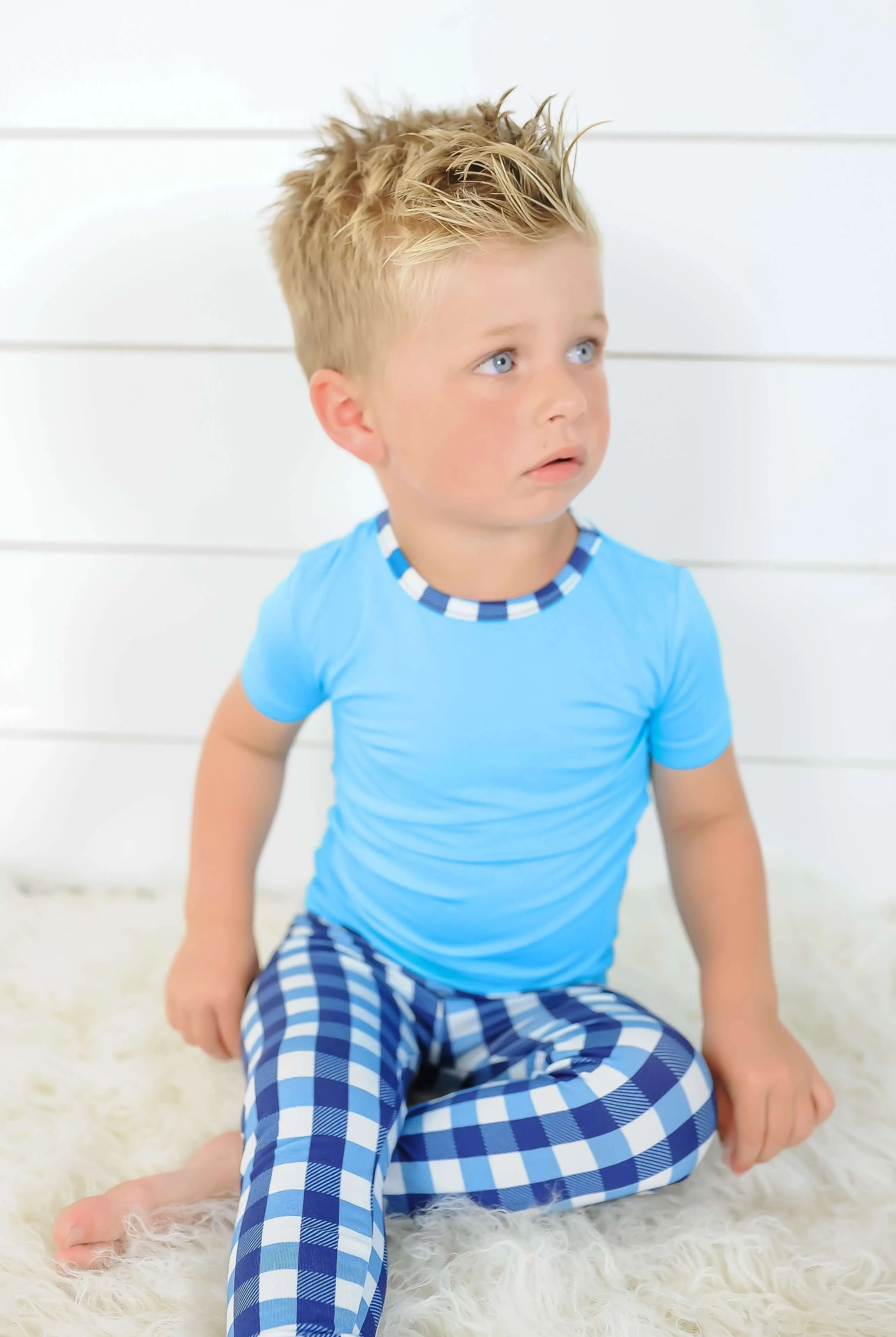 Gingham Bamboo Kid's Pajama Short Sleeve Set