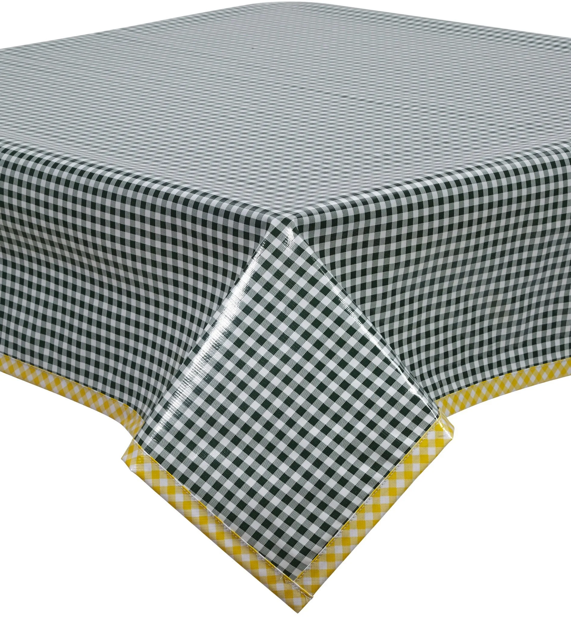 Gingham Green Oilcloth Tablecloth with Yellow Gingham Trim