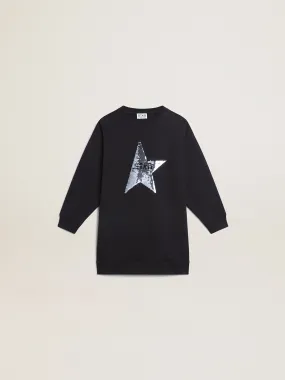 Girls’ dark blue sweatshirt dress with sequin star