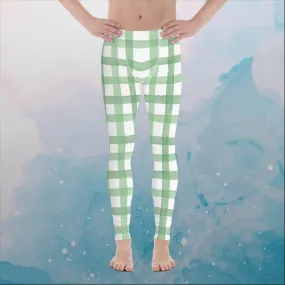 Green Gingham Print Mens Leggings