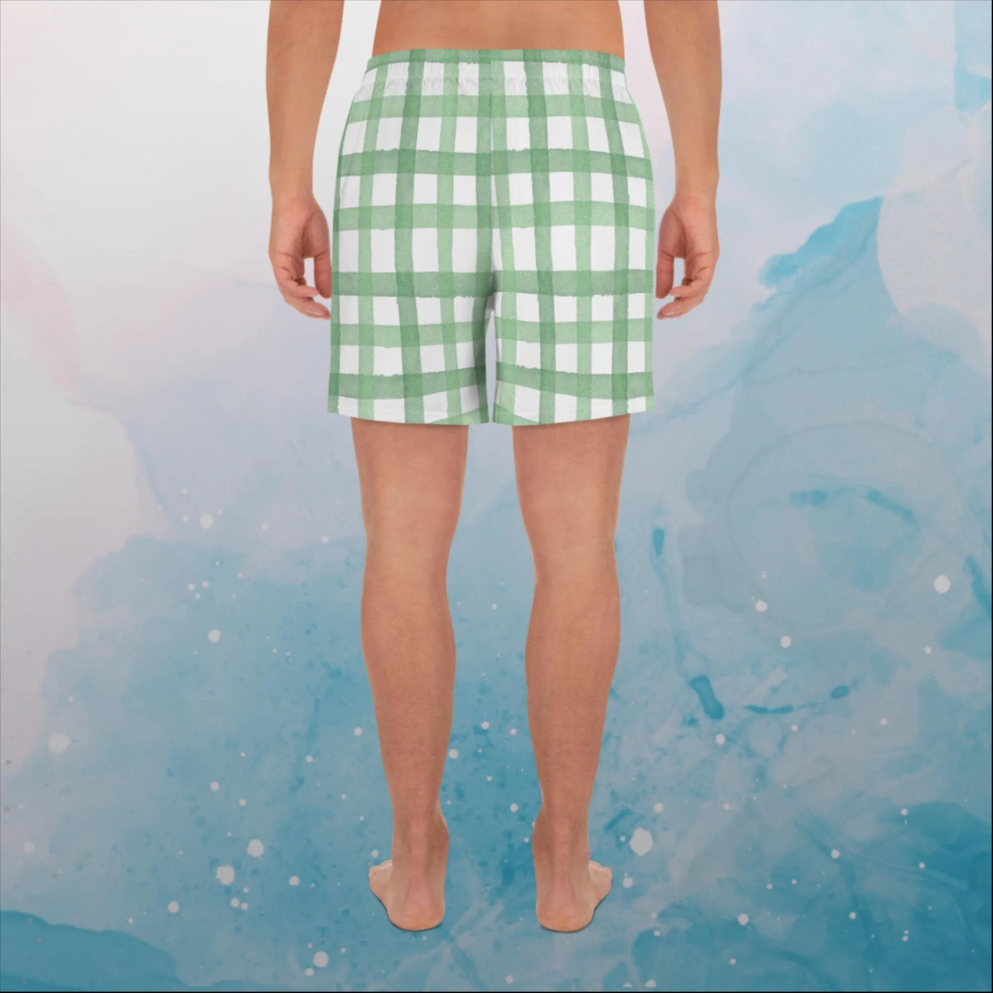 Green Gingham Print Recycled Athletic Shorts