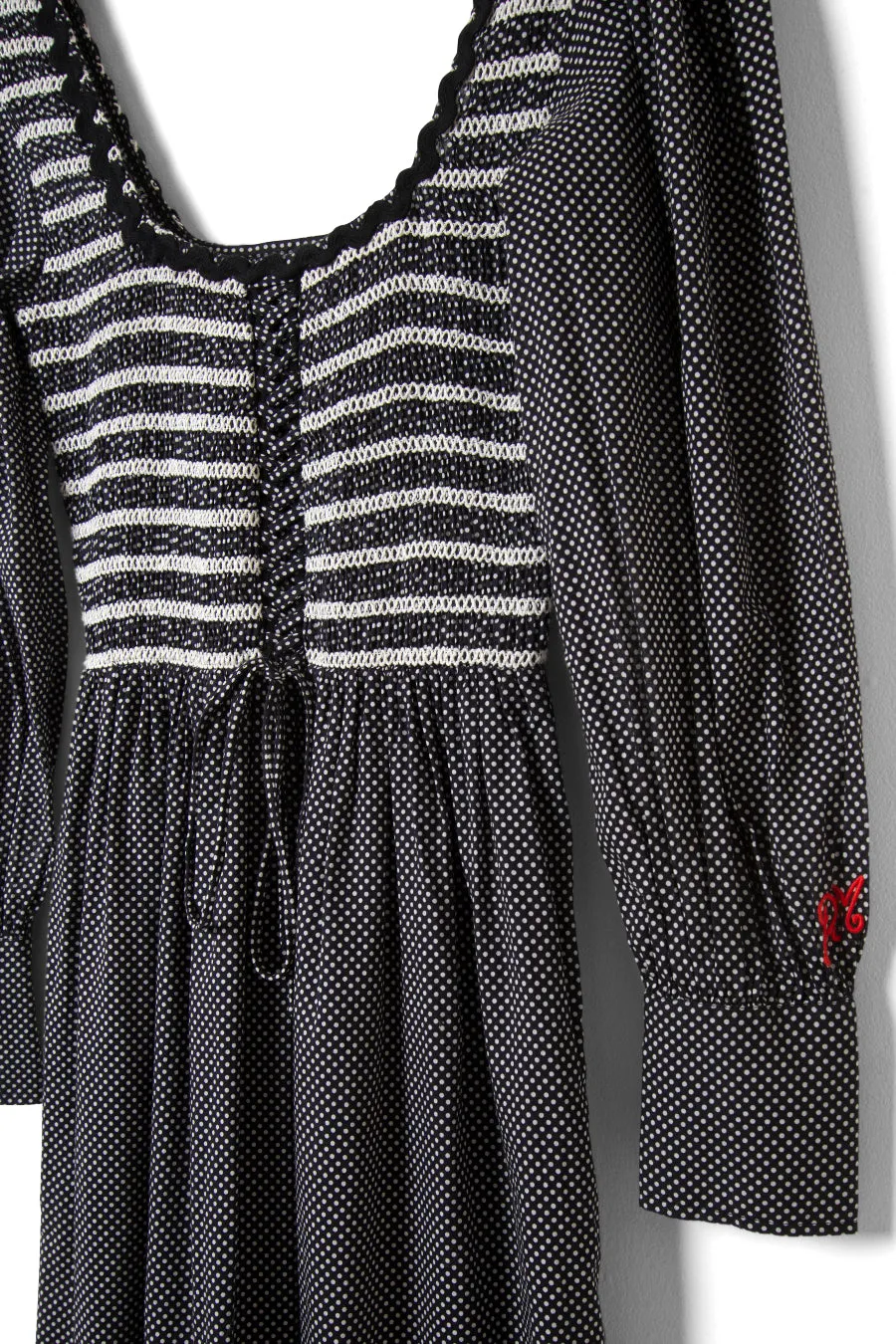 hermione shirred midi dress - pin dot