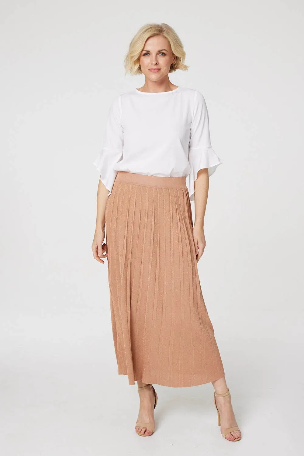 High Waist Pleated Knit Skirt