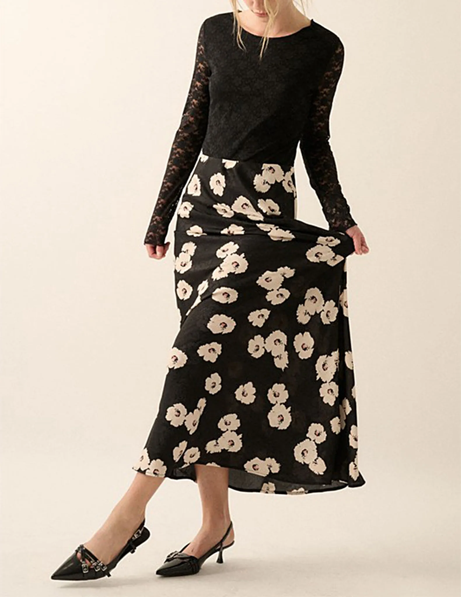 Idalia Black Floral Longline Skirt