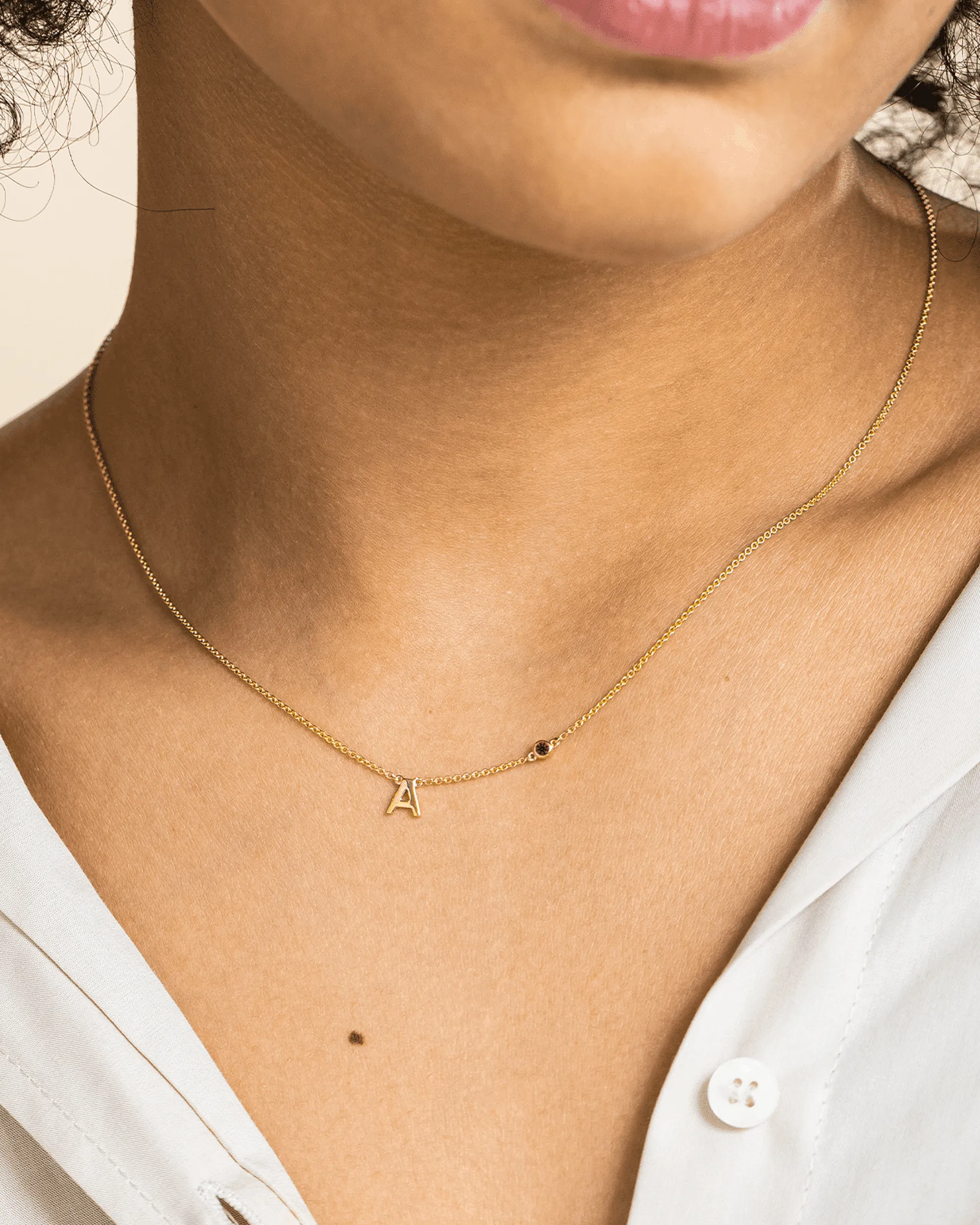 Initial Birthstone Necklace - 14K Rose Gold