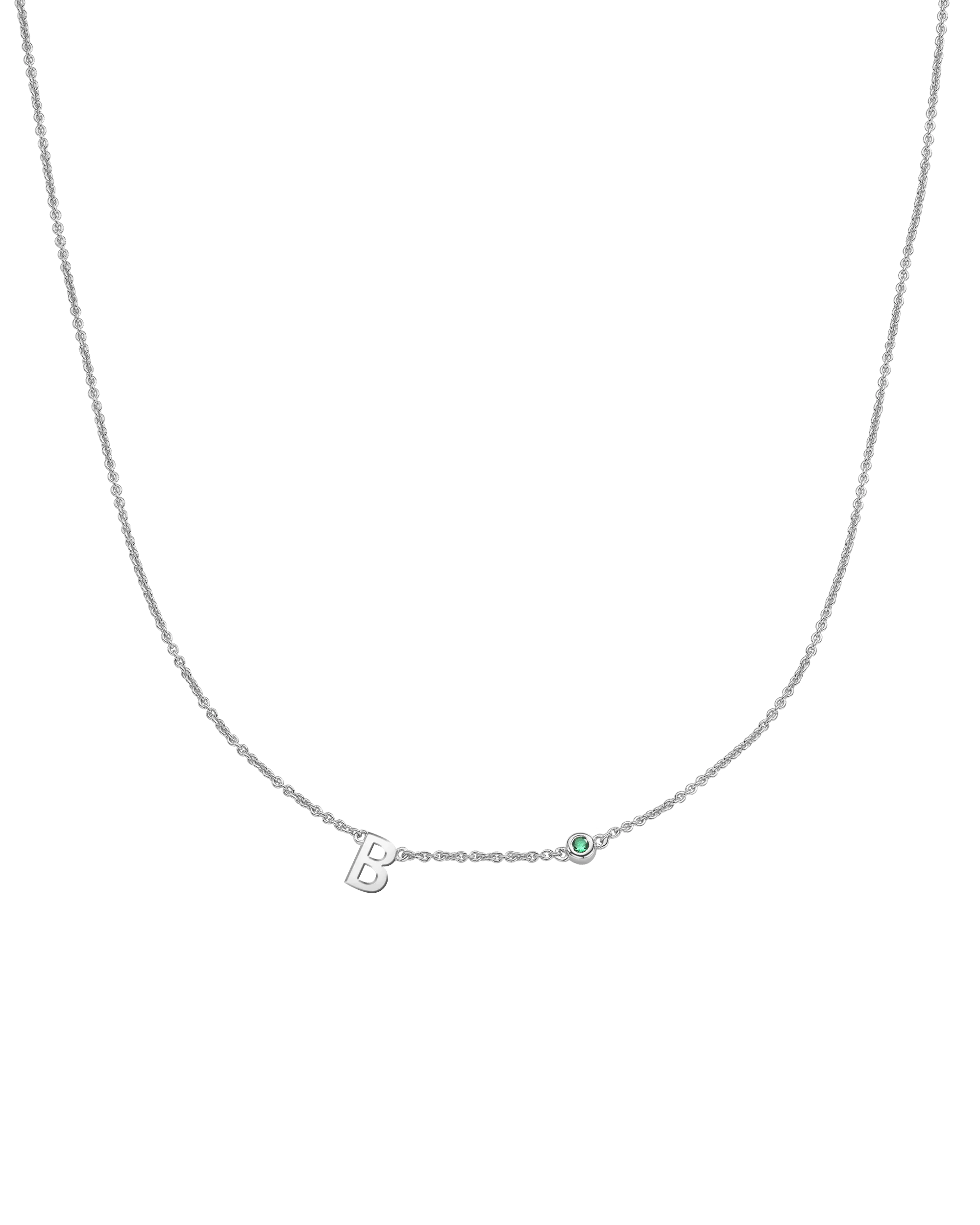 Initial Birthstone Necklace - 14K White Gold