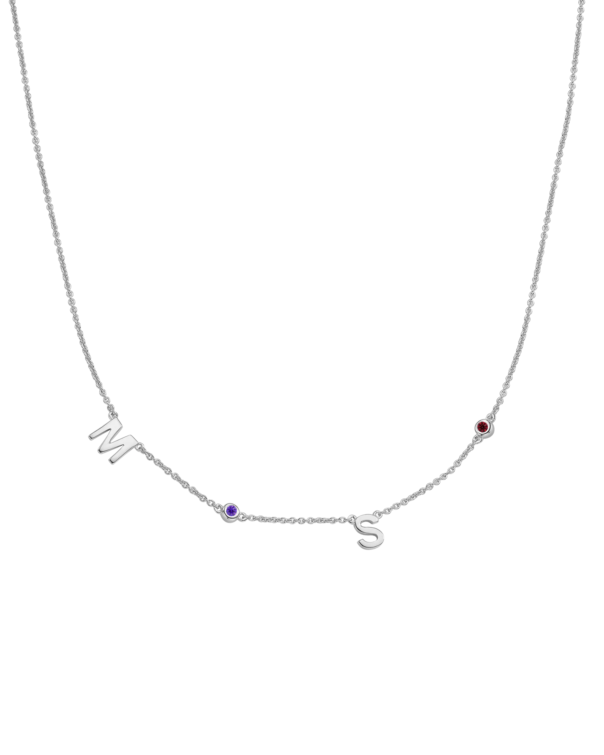 Initial Birthstone Necklace - 14K White Gold