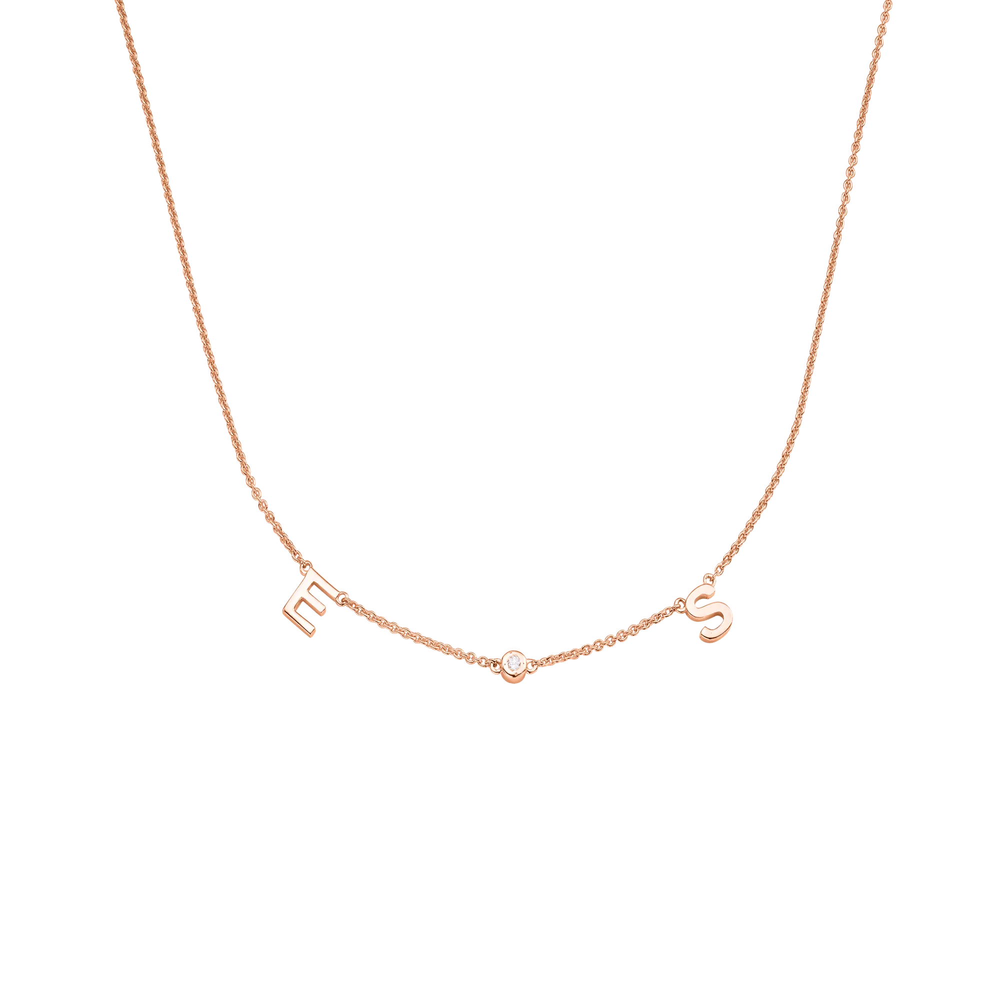 Initial Necklace with Diamonds - 14K Rose Gold