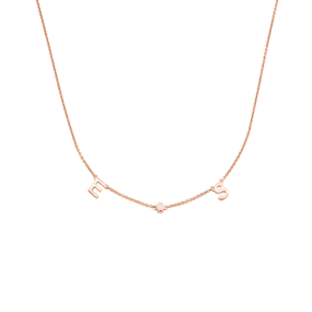 Initial Necklace with Diamonds - 14K Rose Gold