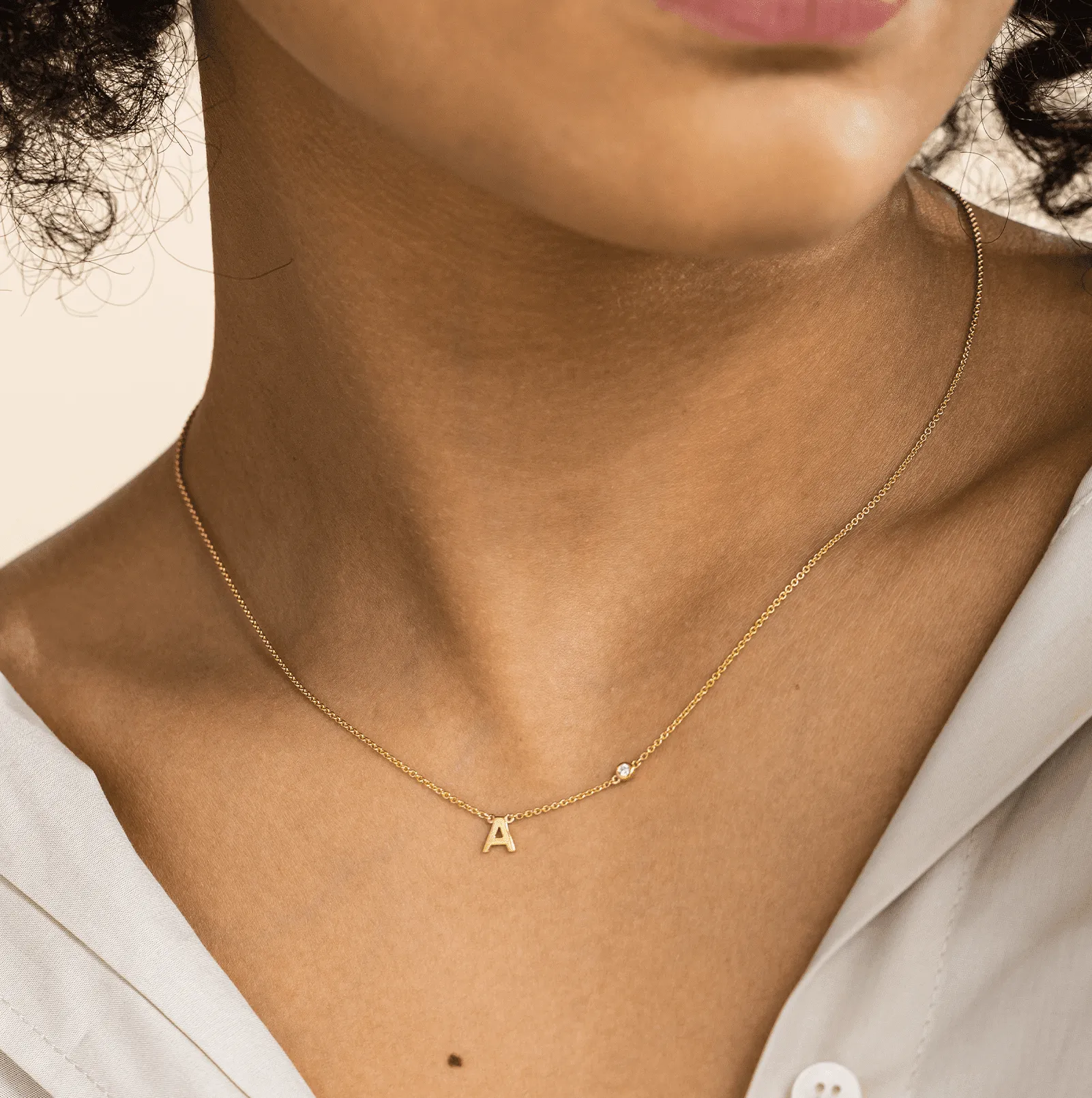 Initial Necklace with Diamonds - 14K Rose Gold