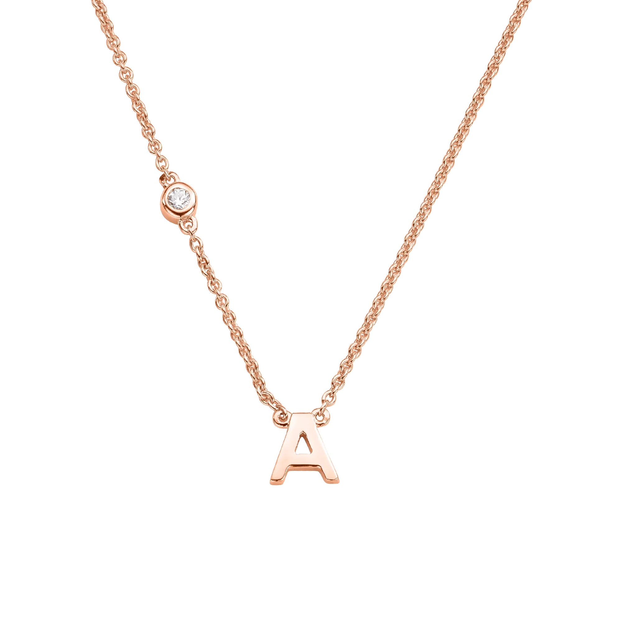 Initial Necklace with Diamonds - 14K Rose Gold