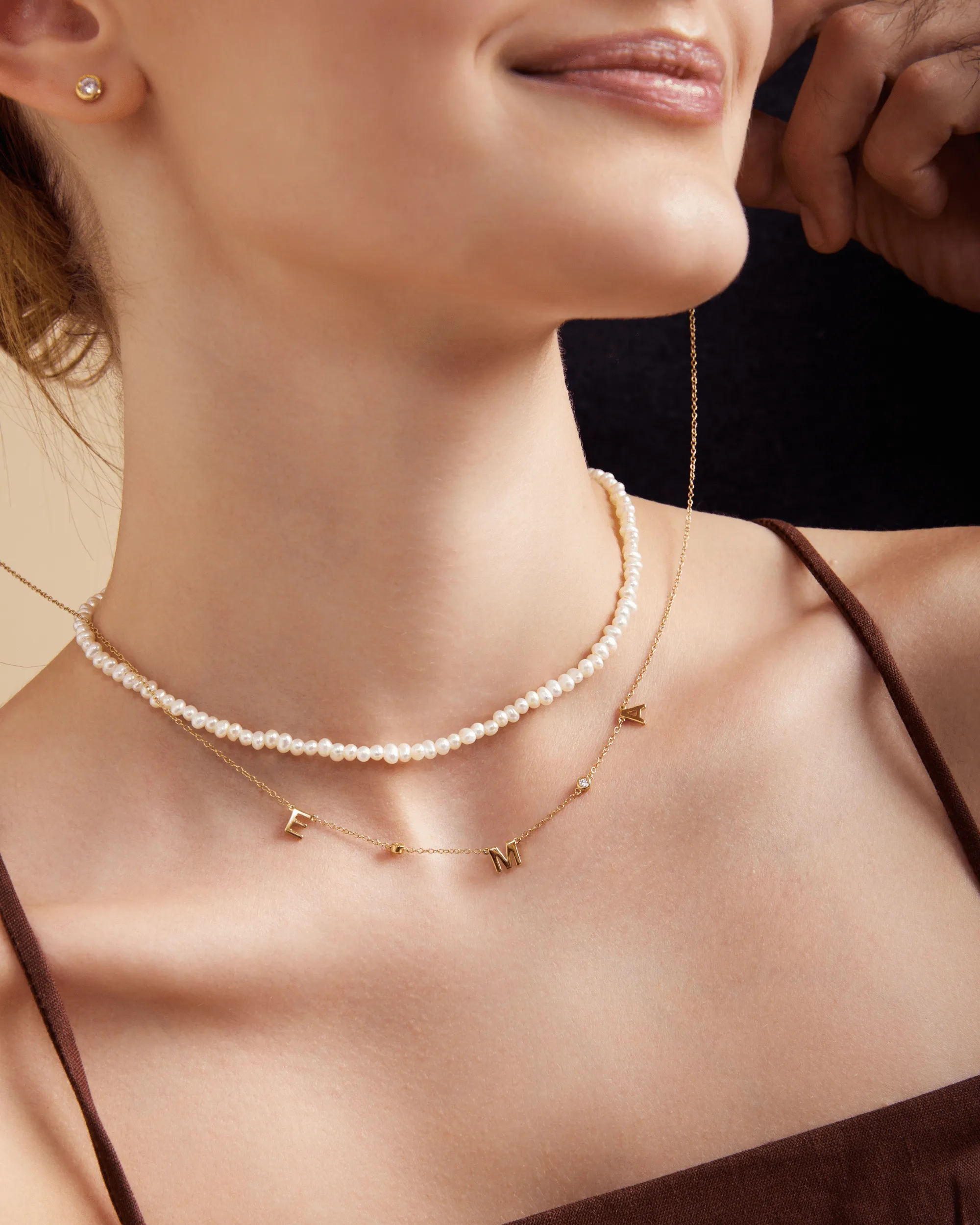 Initial Necklace with Diamonds - 18K Rose Vermeil