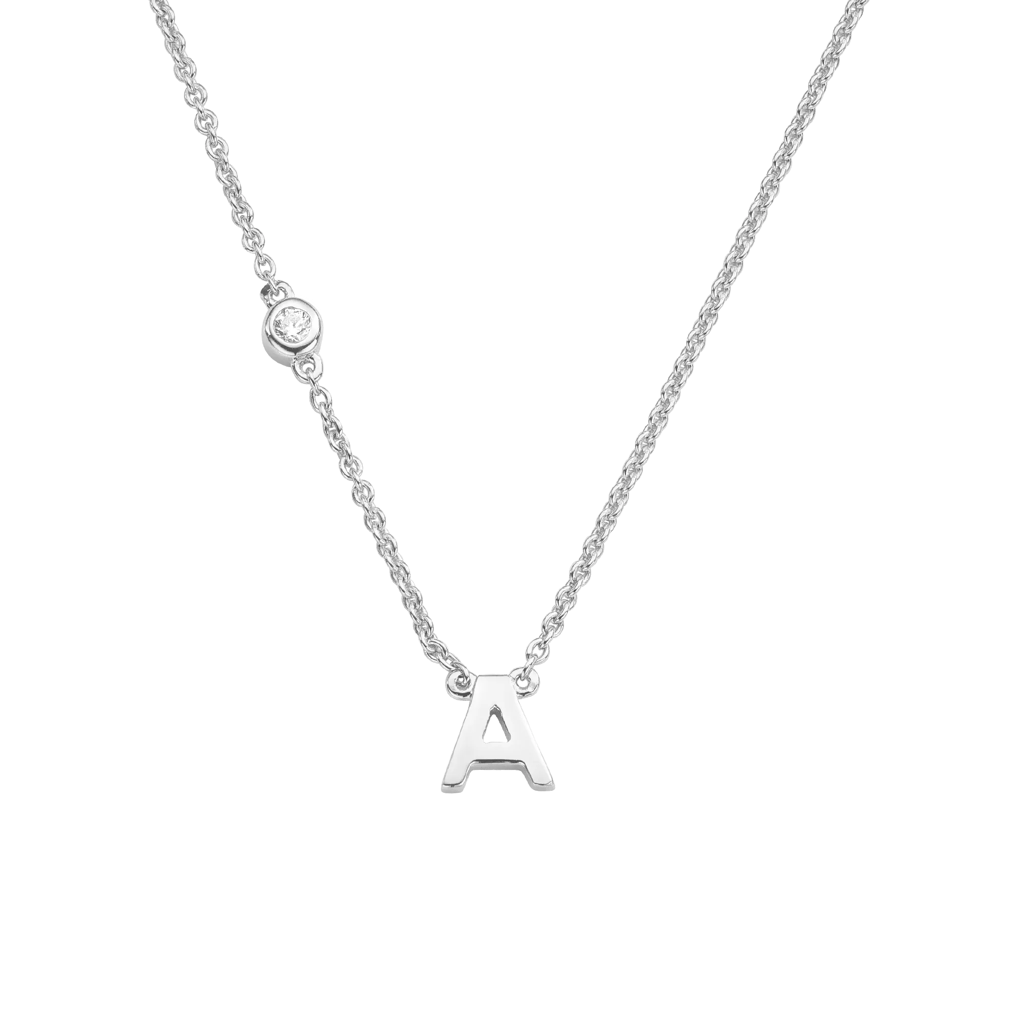 Initial Necklace with Diamonds - 925 Sterling Silver