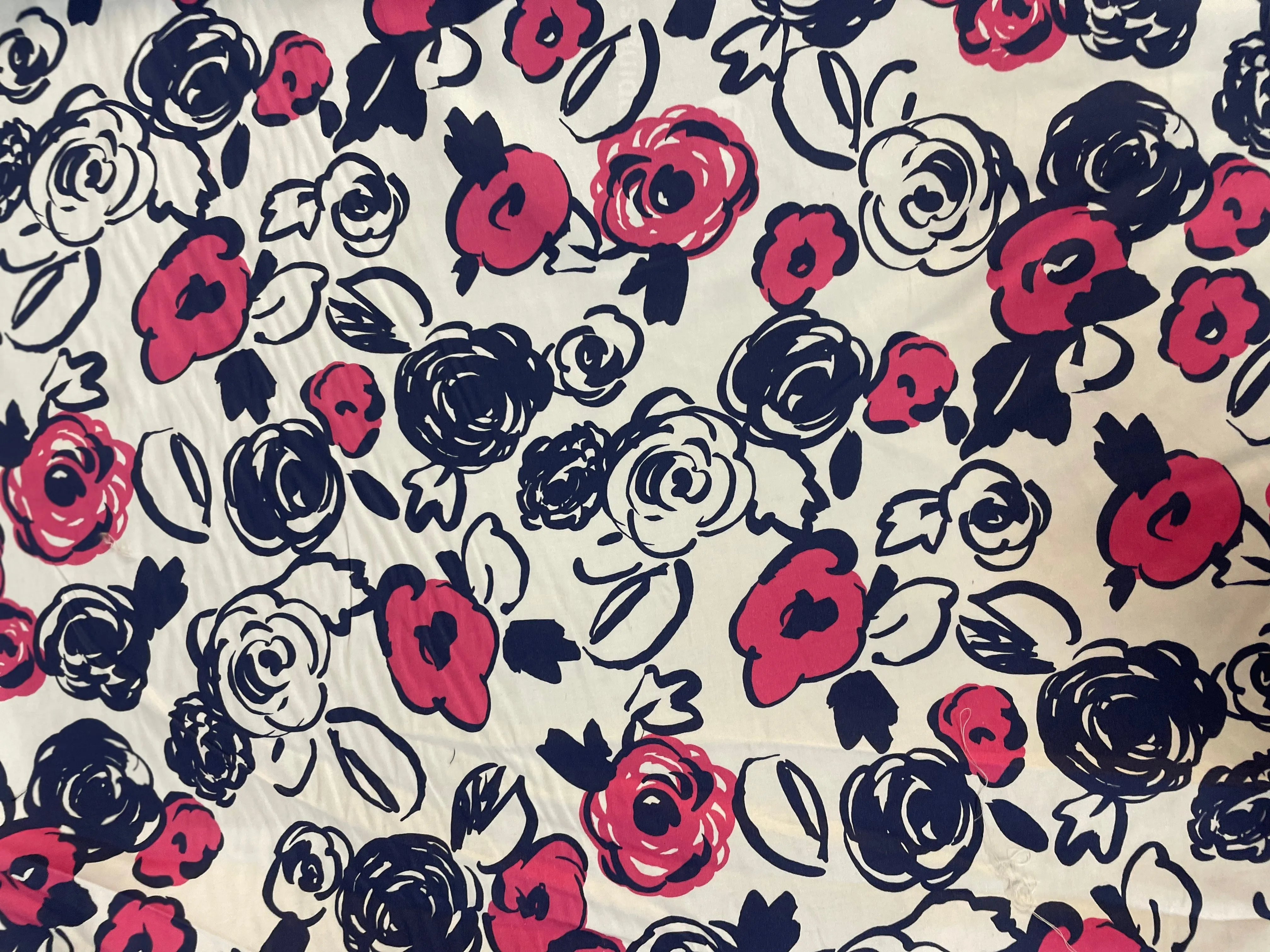 Italian Floral Print Cotton Satin - Pink/Navy/White