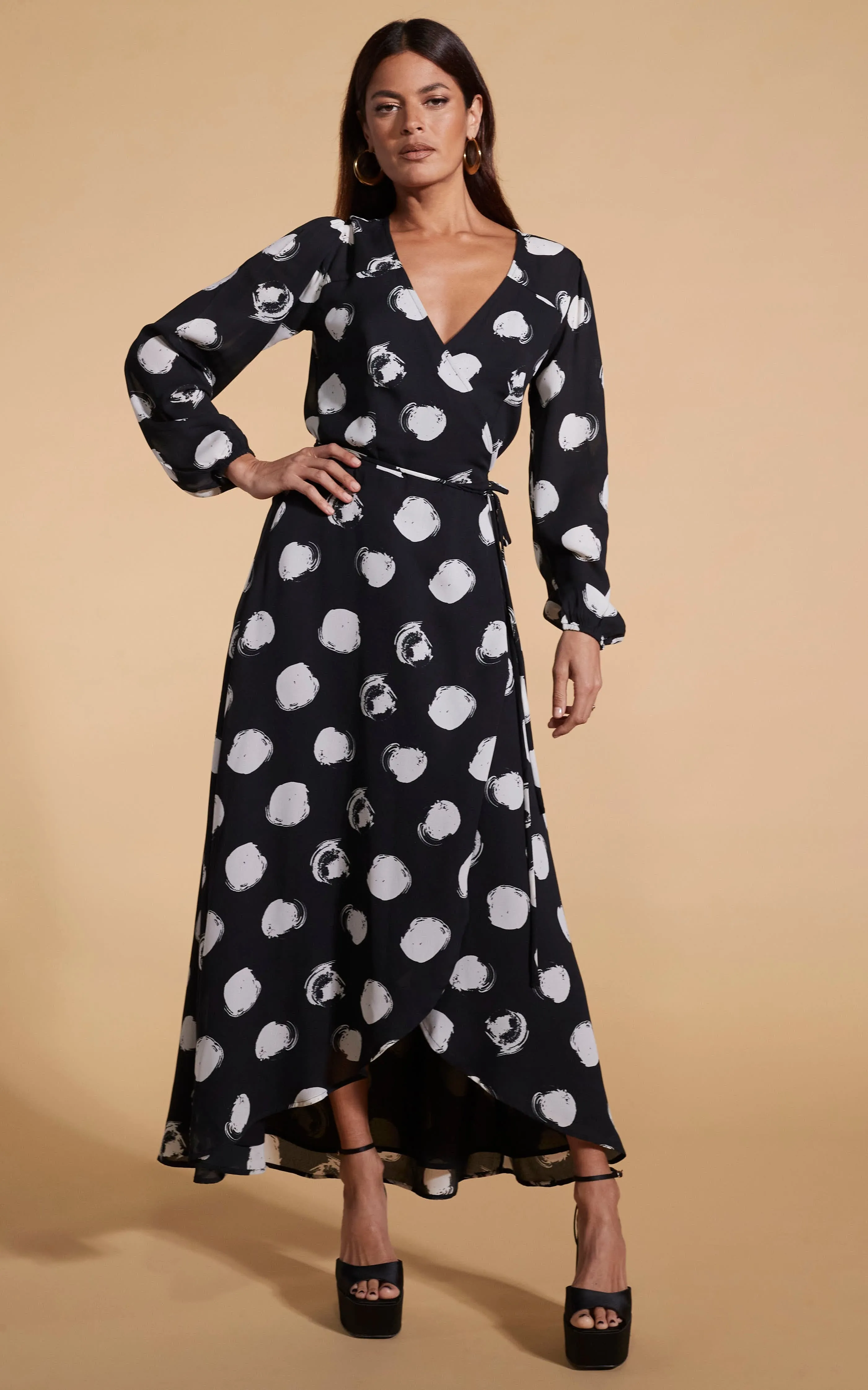 Jagger Maxi Dress In White On Black Dot