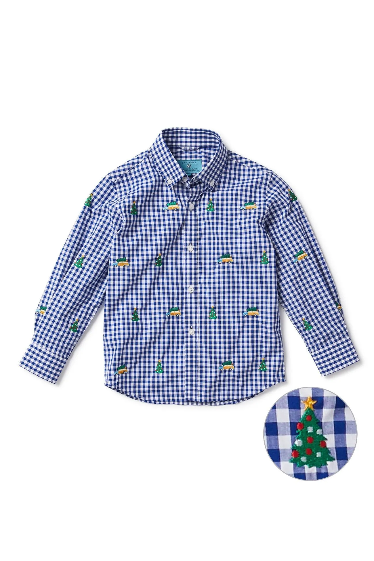 James Shirt Wide Gingham Royal with Woody with Christmas Tree