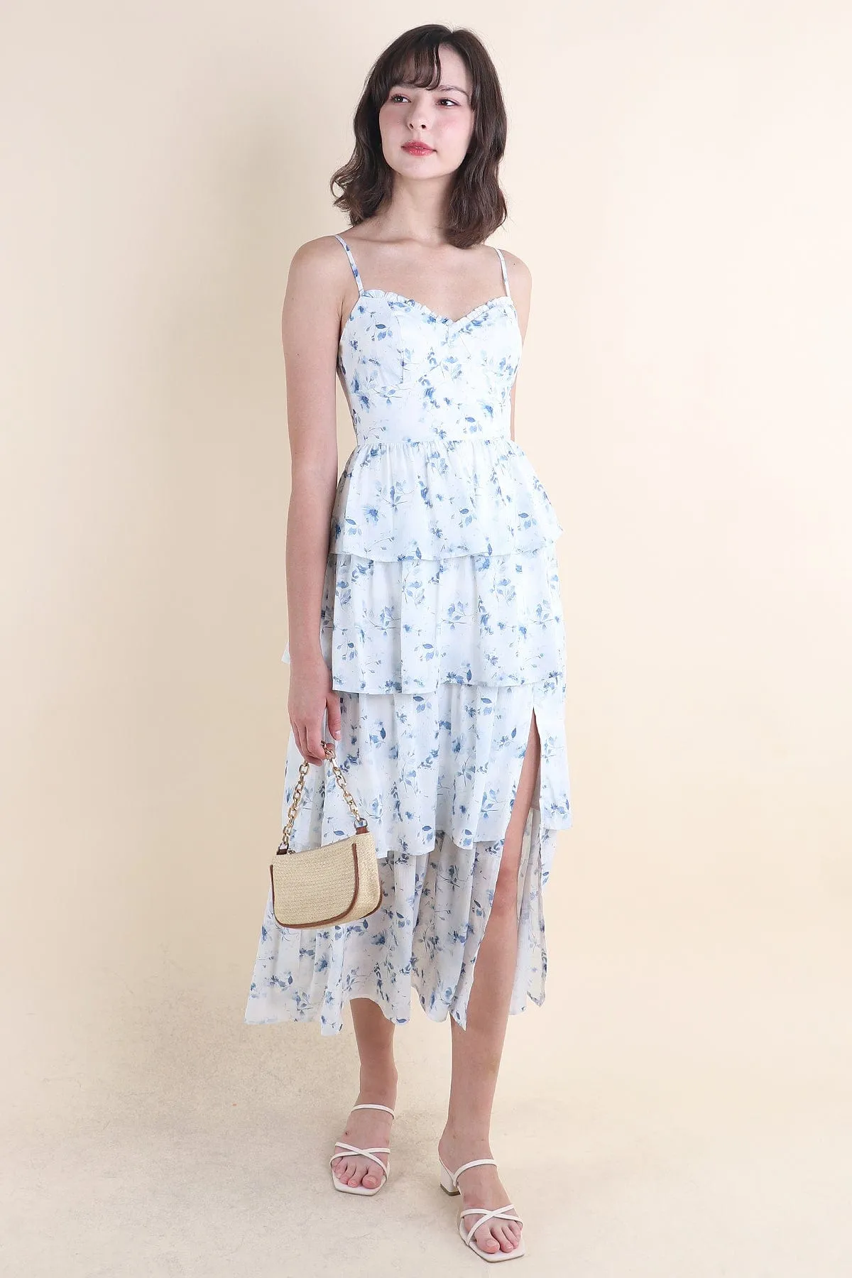 KALLIE FLORAL TIER MAXI IN BLUE