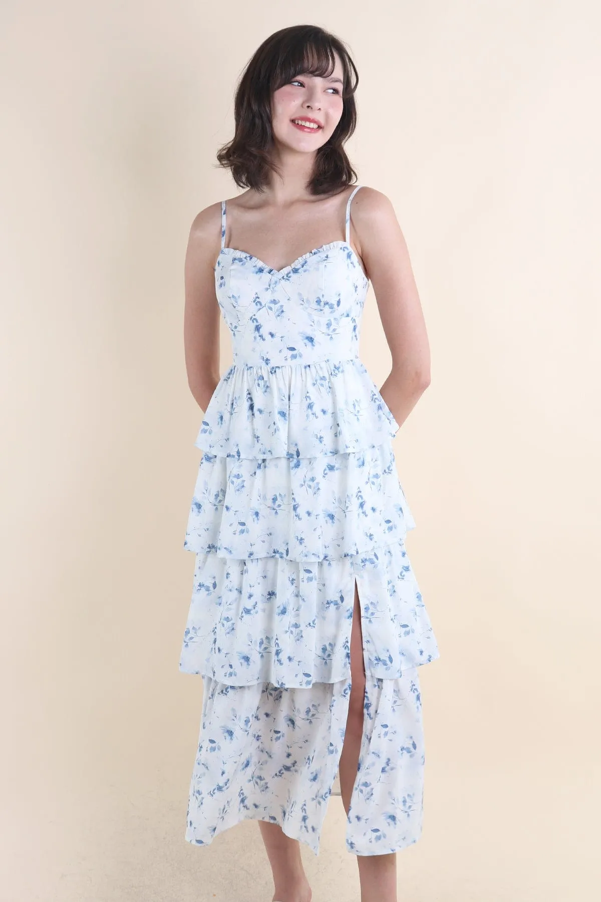 KALLIE FLORAL TIER MAXI IN BLUE