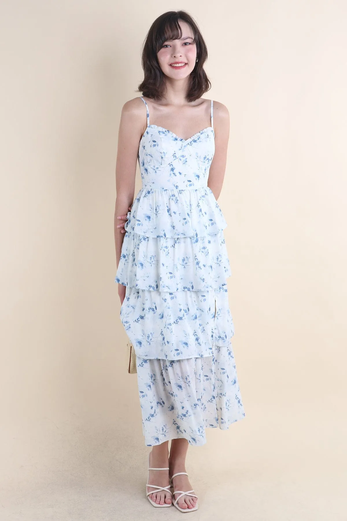 KALLIE FLORAL TIER MAXI IN BLUE