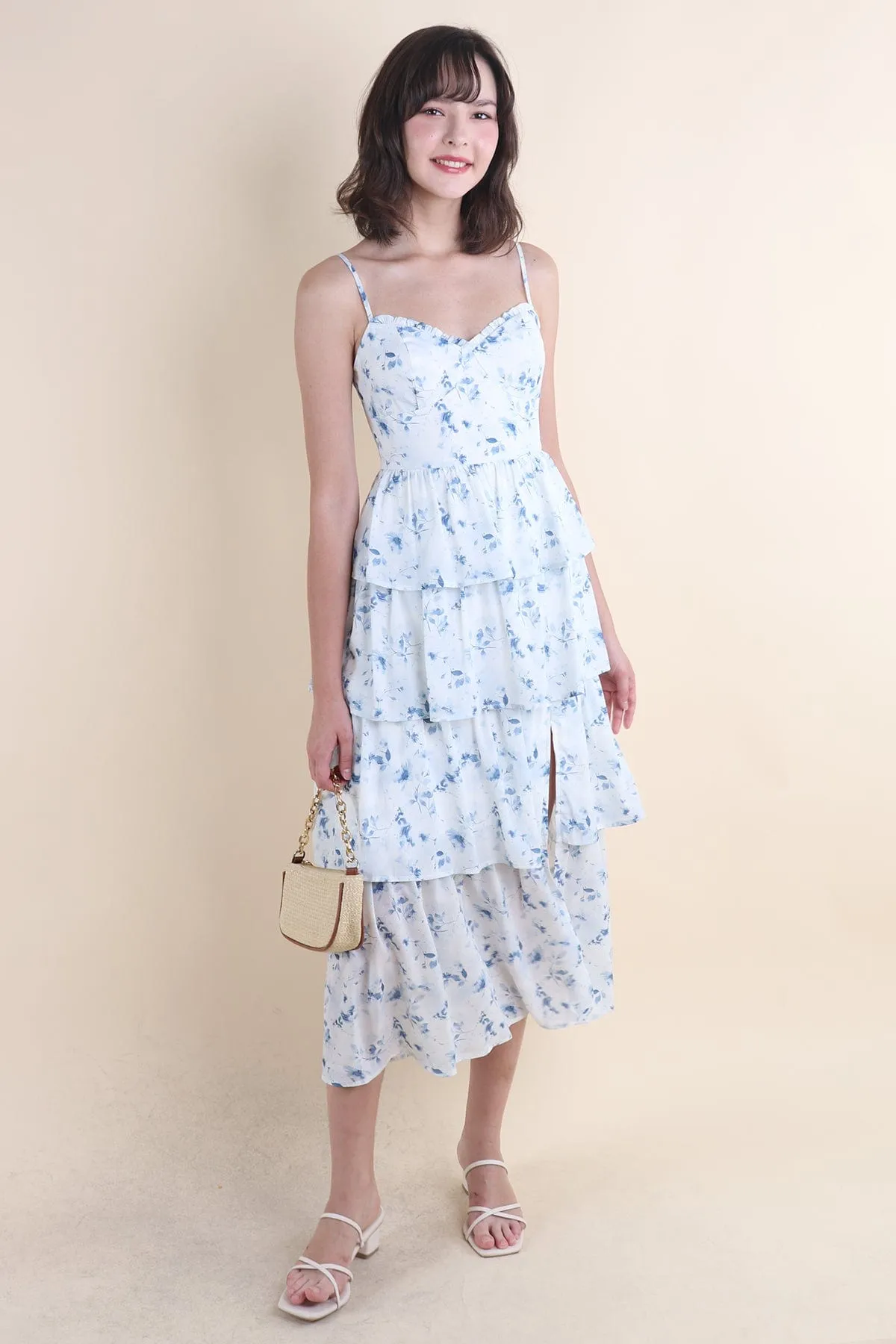 KALLIE FLORAL TIER MAXI IN BLUE