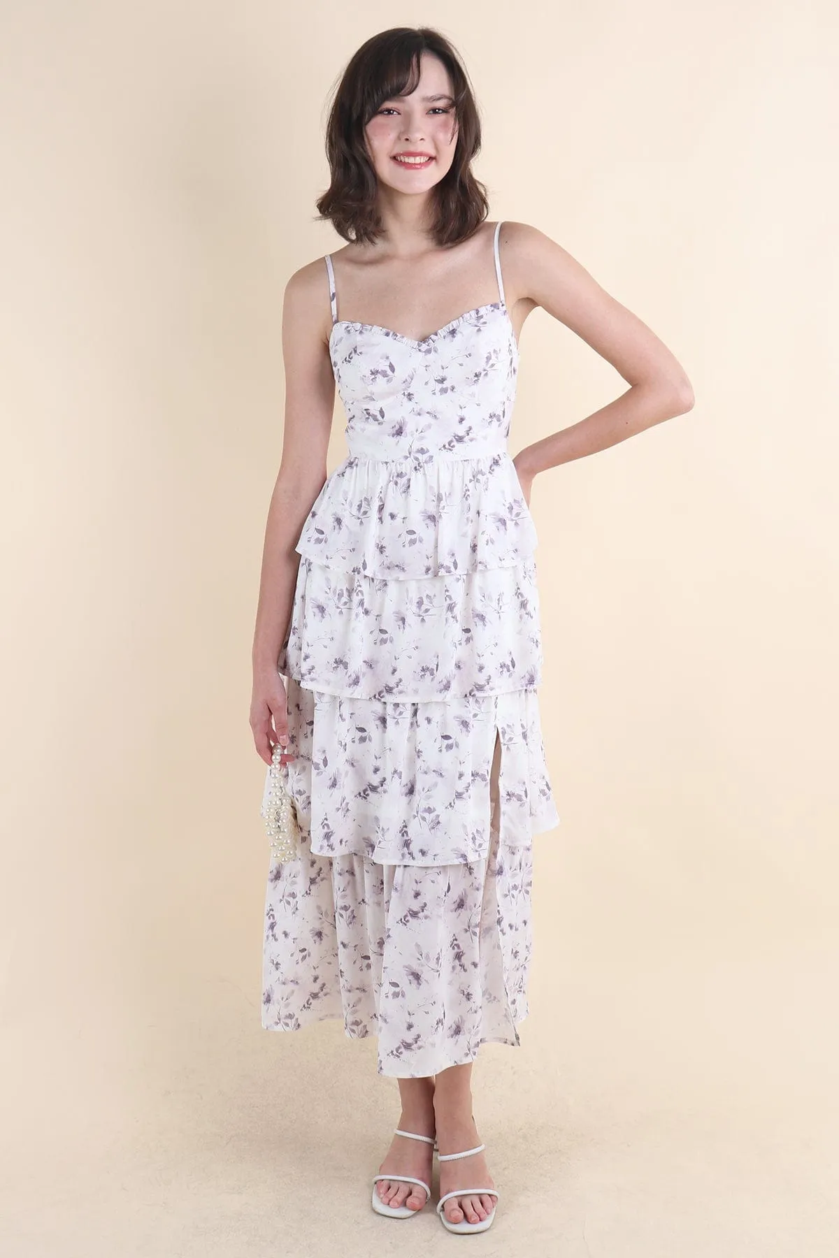 KALLIE FLORAL TIER MAXI IN LILAC