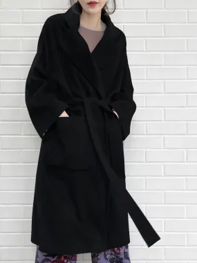 Last Chance! Black Relaxed Fit Luxury Cashmere Belted Coat