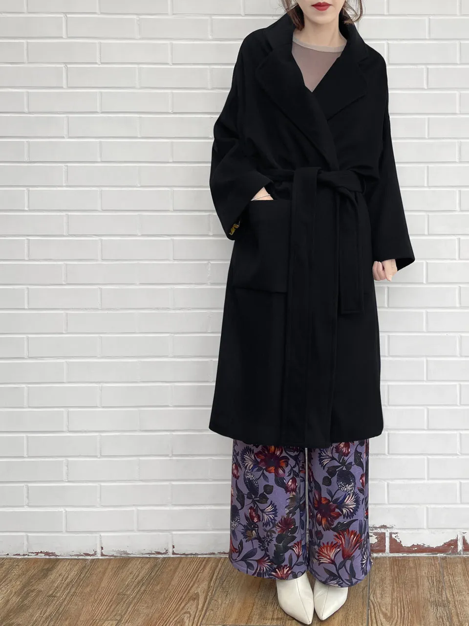 Last Chance! Black Relaxed Fit Luxury Cashmere Belted Coat