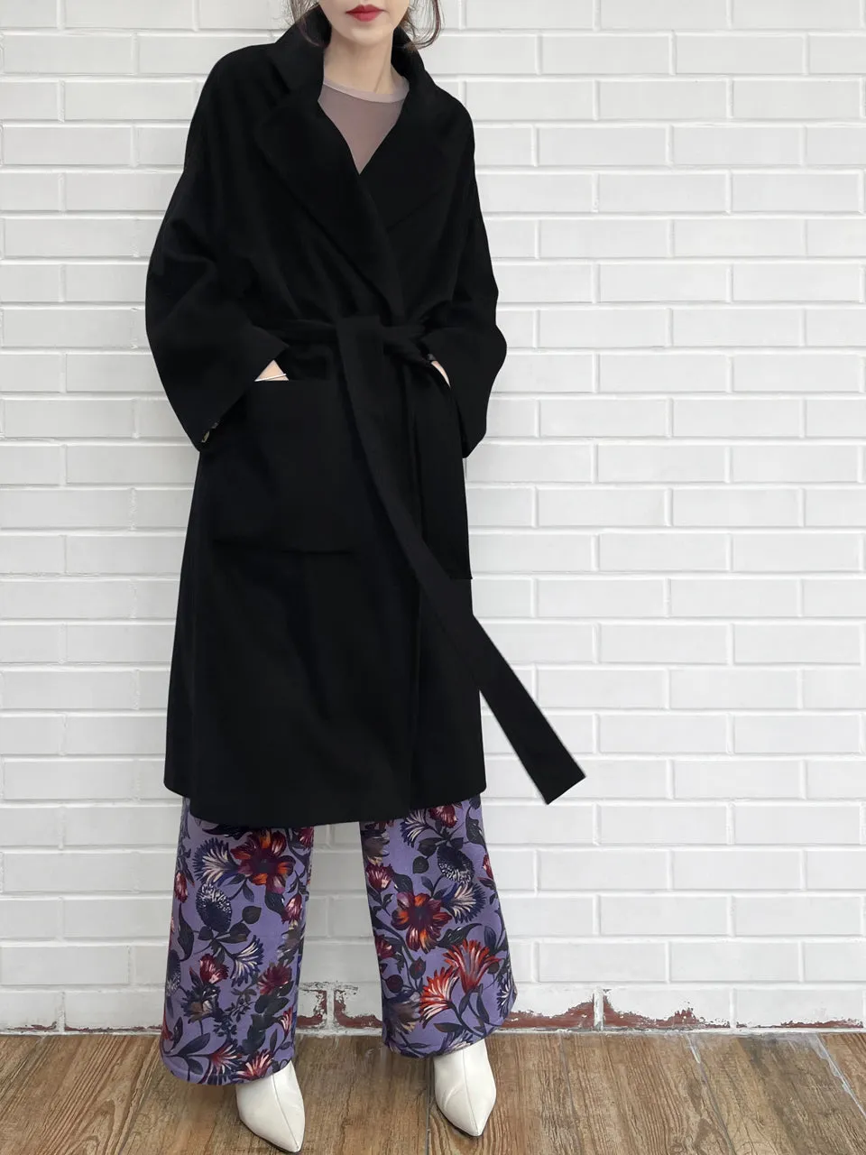 Last Chance! Black Relaxed Fit Luxury Cashmere Belted Coat