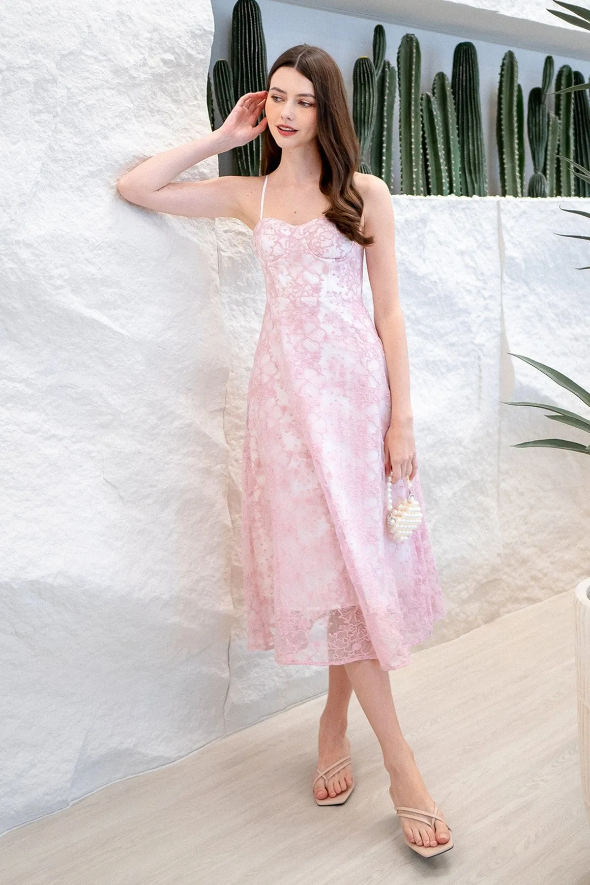 LAVIN LACE EMBOSSED MAXI IN PINK